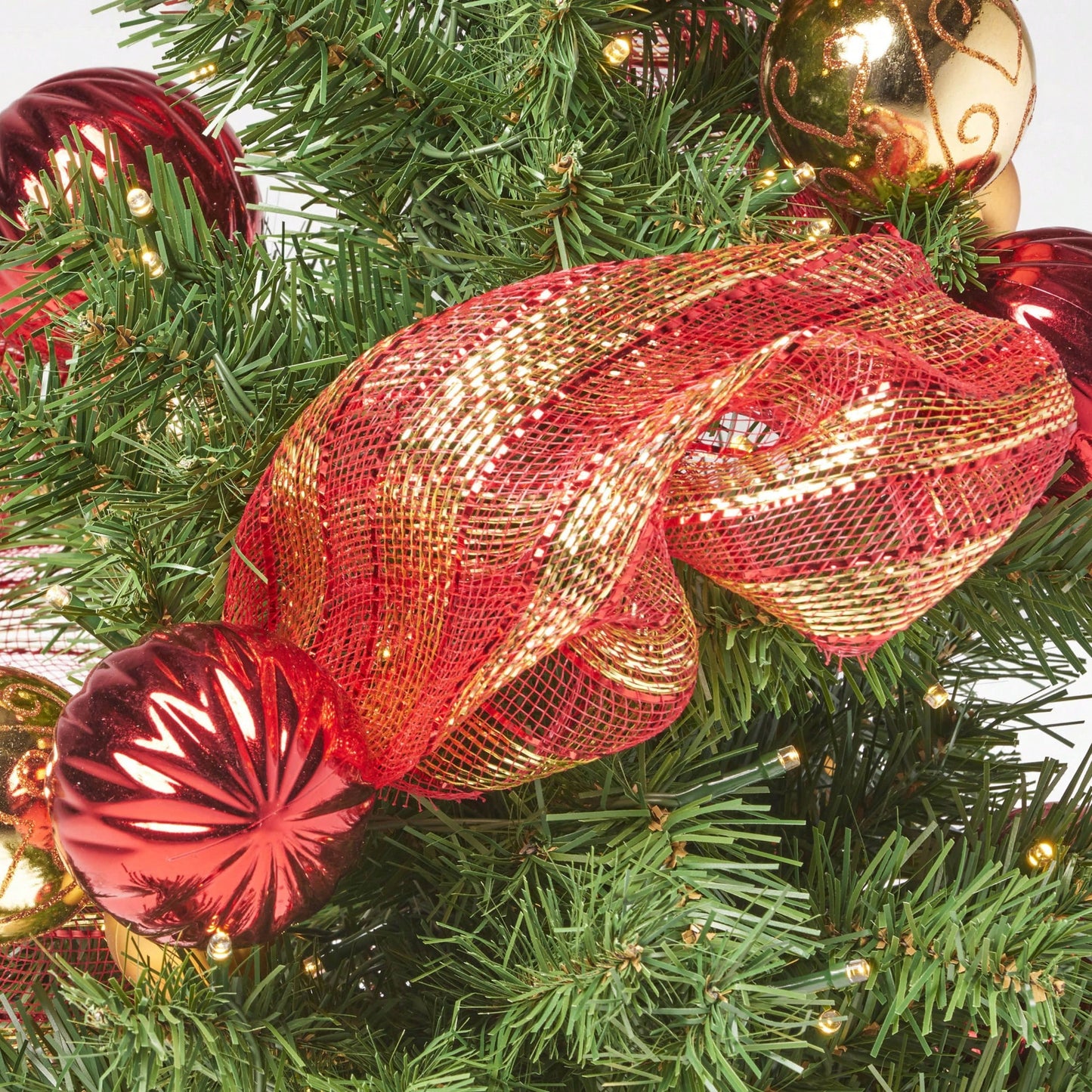 Red And Gold Burlap Christmas Tree With 50 Warm White LED Lights Battery Operated No Assembly Required