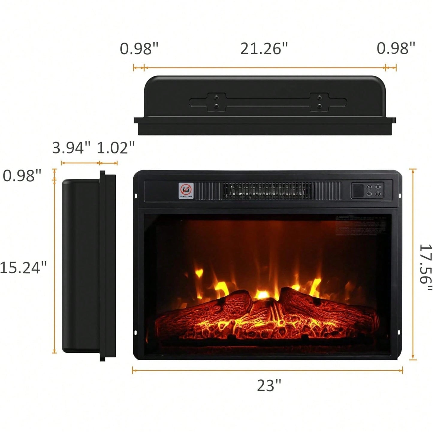 23 Inch Electric Fireplace Insert Heater with Remote Control Adjustable Realistic Logs and Flames 1400W for Indoor Heating Up to 300 Sq Ft