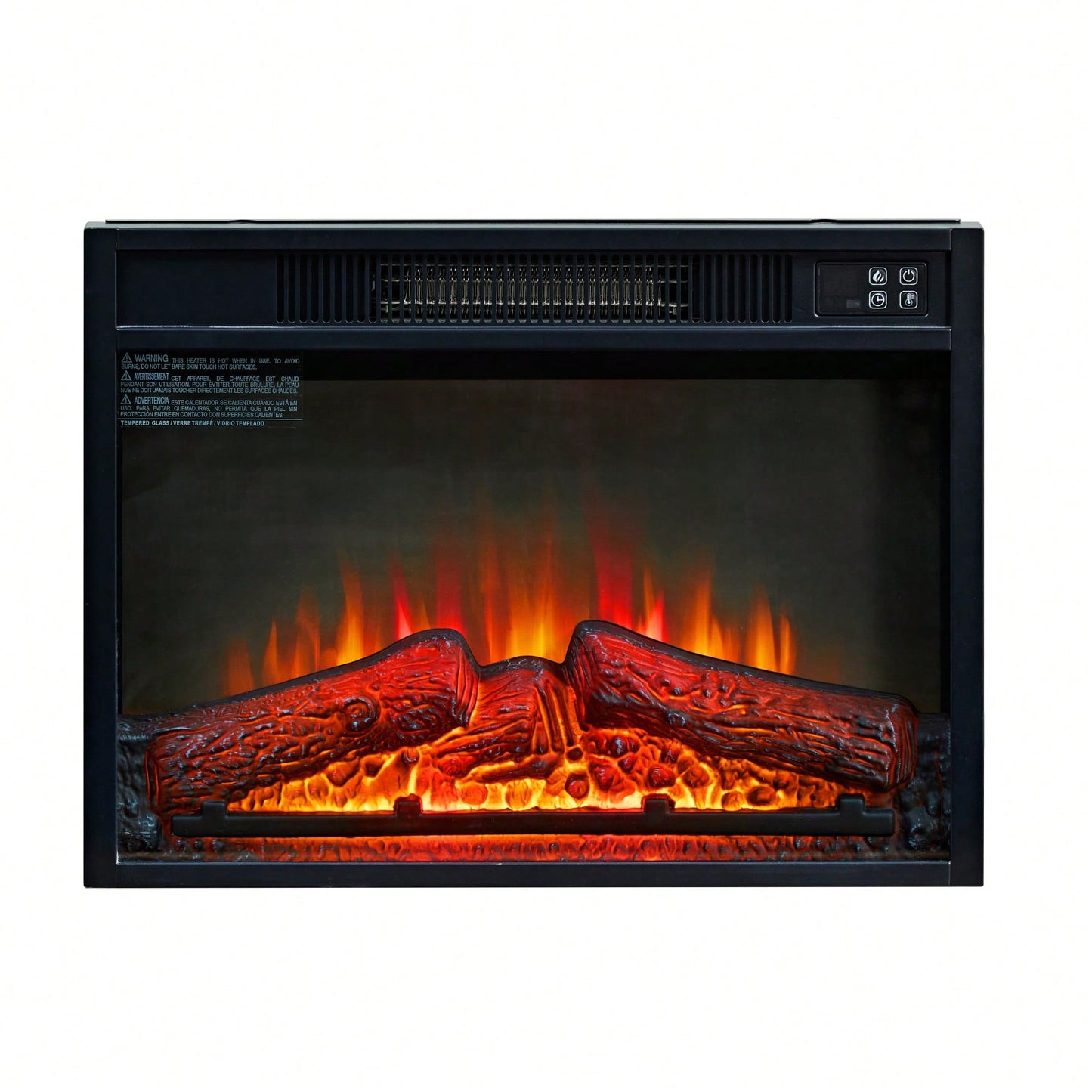 23 Inch Electric Fireplace Insert Heater with Remote Control Adjustable Realistic Logs and Flames 1400W for Indoor Heating Up to 300 Sq Ft