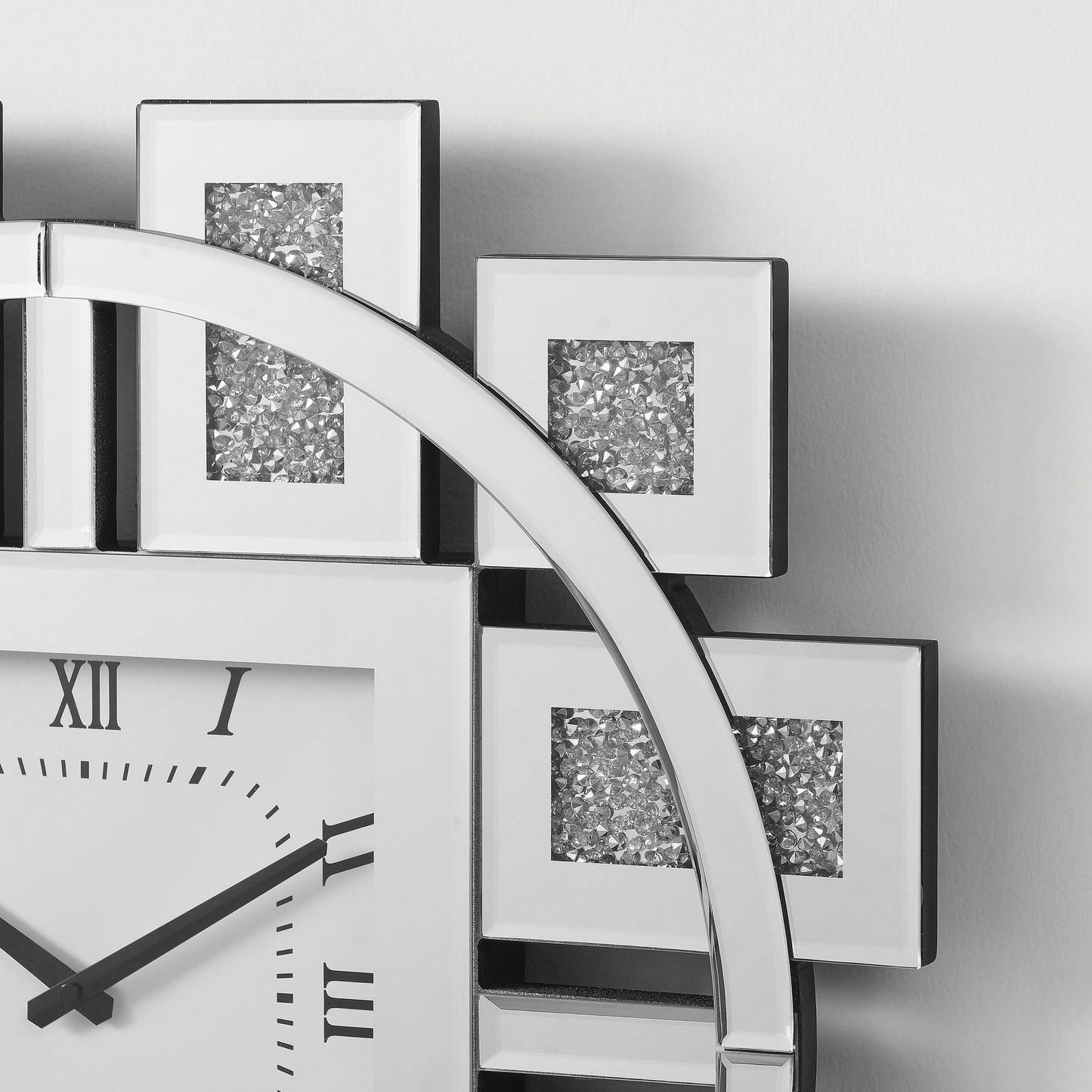 Elegant Square Wall Clock With Roman Numerals And Faux Gemstone Inlay In Mirrored Frame