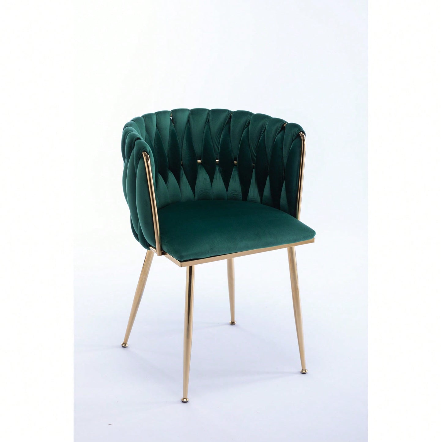 Set Of 2 Green Thick Fabric Dining Chairs With Sturdy Wood Legs