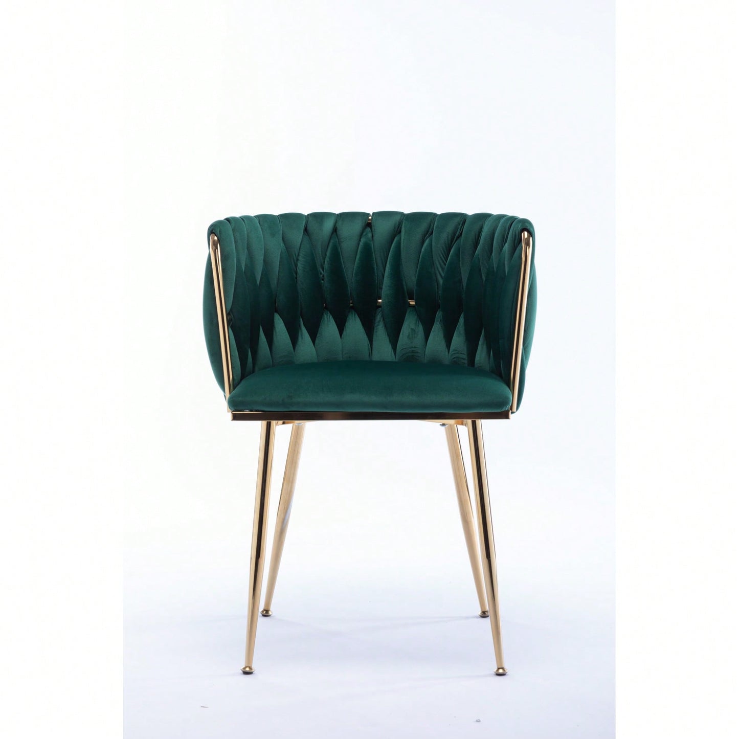 Set Of 2 Green Thick Fabric Dining Chairs With Sturdy Wood Legs