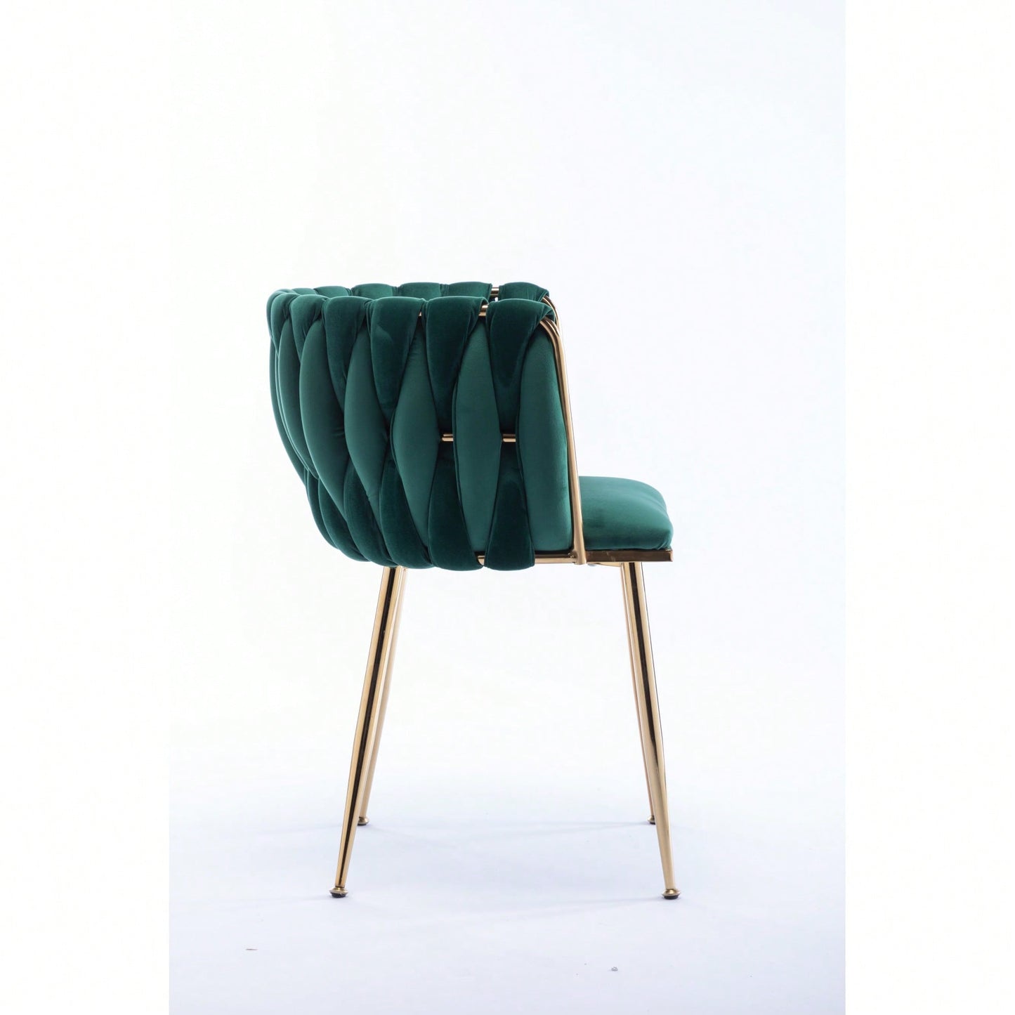 Set Of 2 Green Thick Fabric Dining Chairs With Sturdy Wood Legs