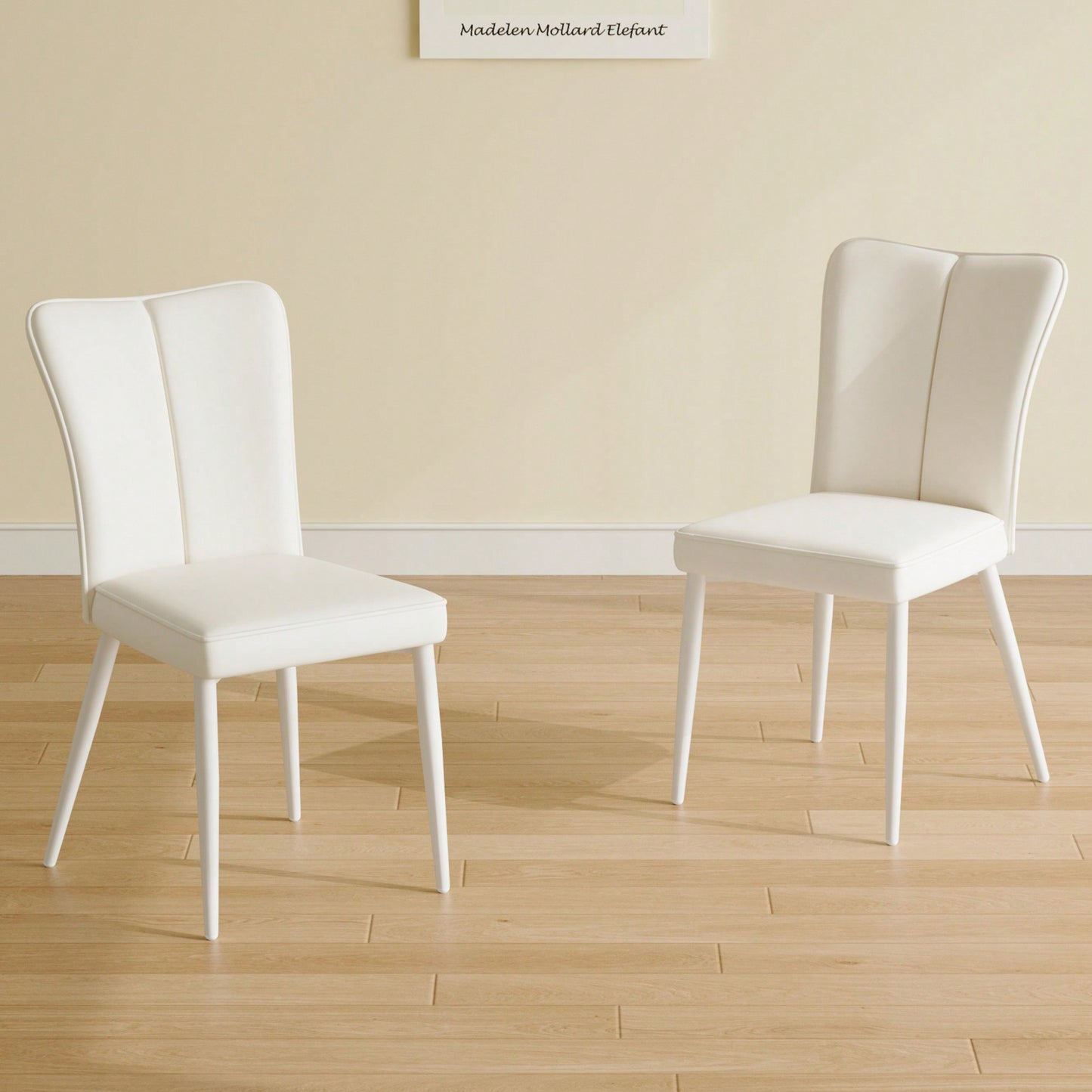 Modern Minimalist White PU Leather Dining Chairs Set Of 2 With Curved Back And Metal Legs For Dining Room Bedroom Living Room