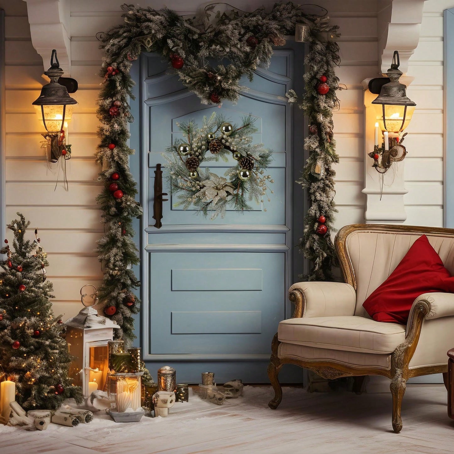 20 Inch Christmas Wreath With Warm LED Lights And 8 Lighting Modes For Holiday Door And Home Decorations