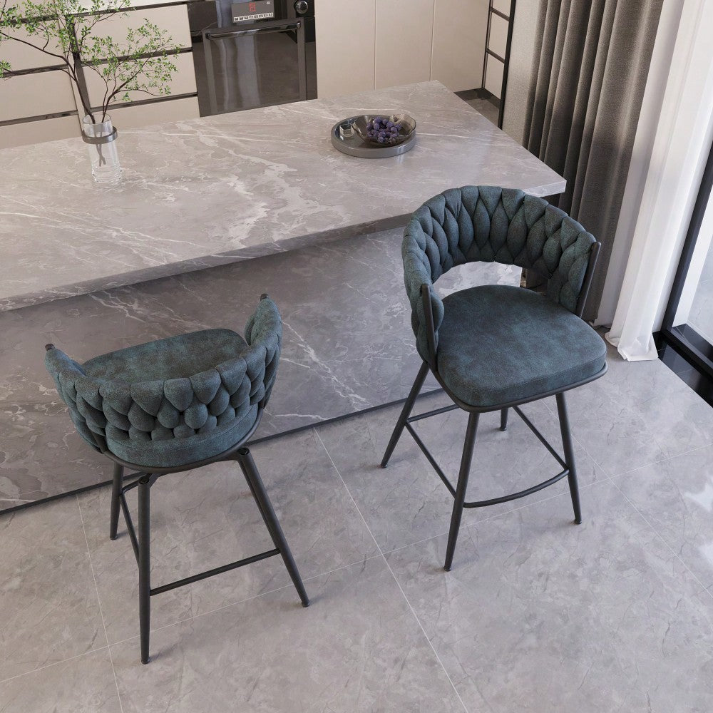 Modern Bar Chair Set Of 2 – Soft Technical Leather And Sturdy Metal Base