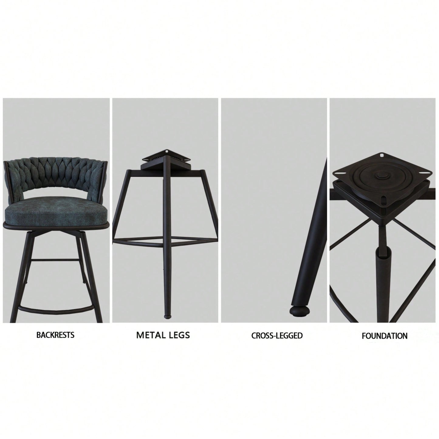 Modern Bar Chair Set Of 2 – Soft Technical Leather And Sturdy Metal Base