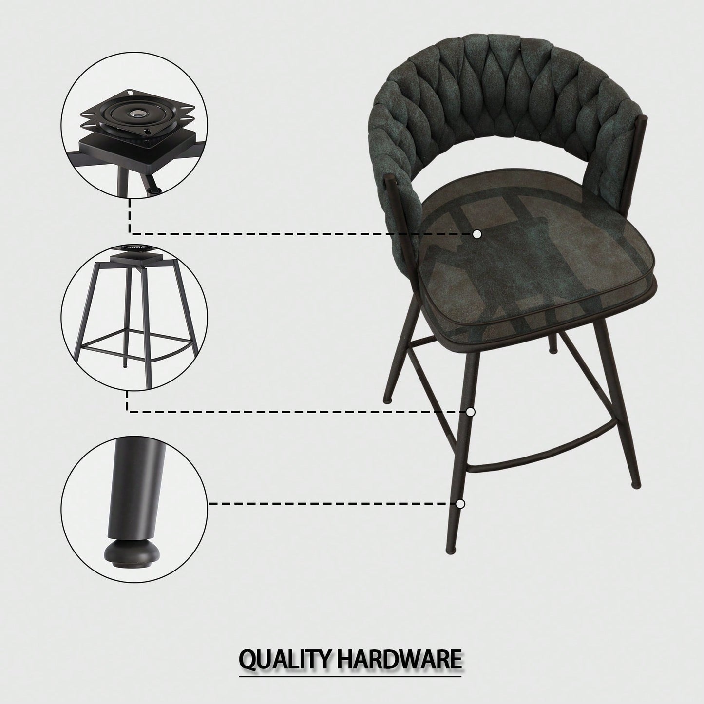 Modern Bar Chair Set Of 2 – Soft Technical Leather And Sturdy Metal Base