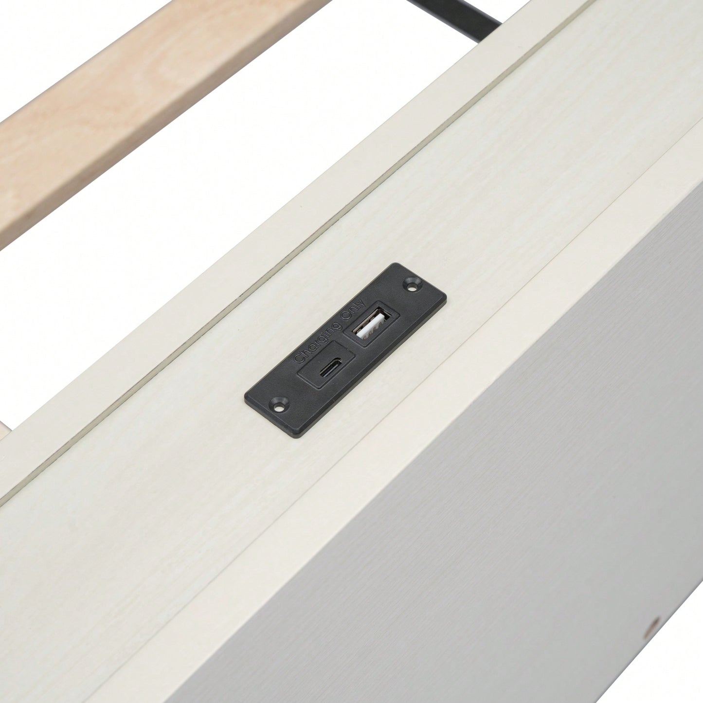 Modern Twin Size Platform Bed Frame With Built-In USB Ports – White Washed Finish