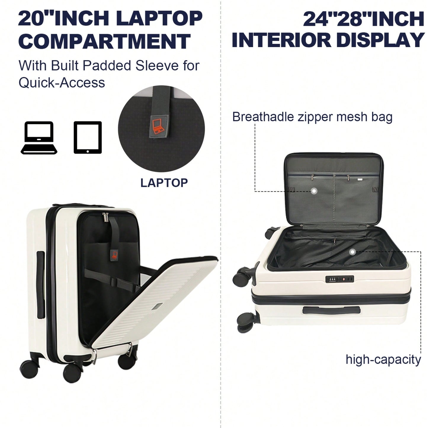 3-Piece Hardshell Luggage Set With Front Opening And TSA Lock