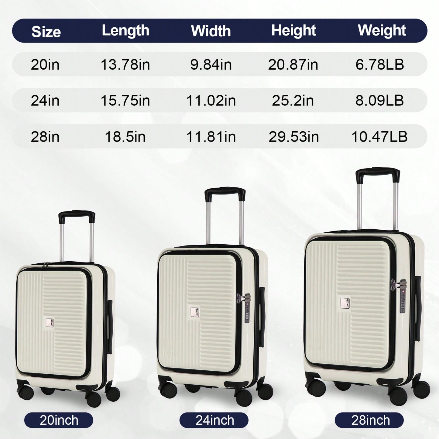 3-Piece Hardshell Luggage Set With Front Opening And TSA Lock