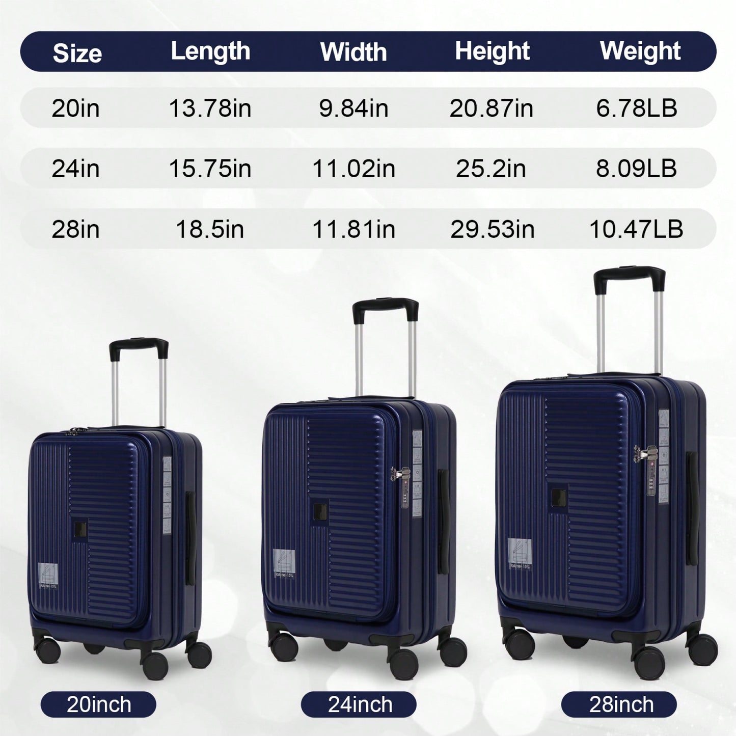 3-Piece Hardshell Luggage Set With Front Opening And TSA Lock