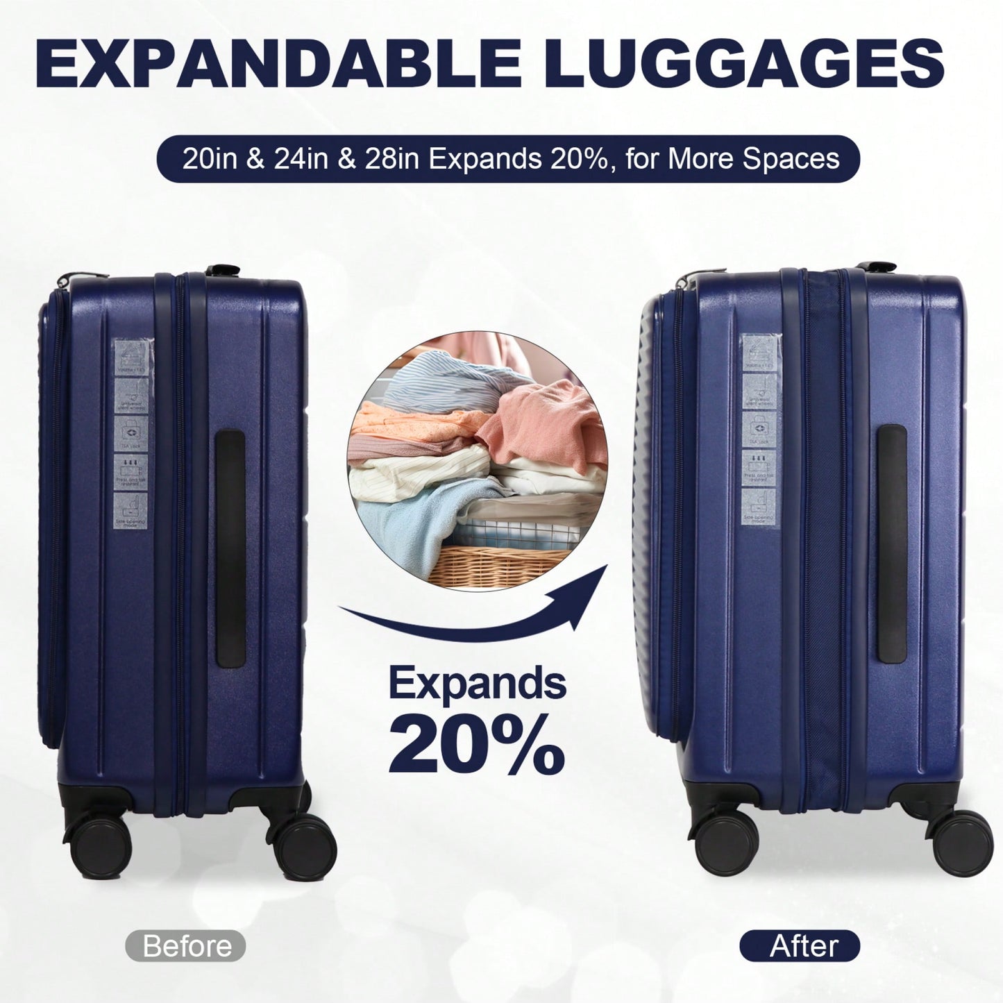 3-Piece Hardshell Luggage Set With Front Opening And TSA Lock