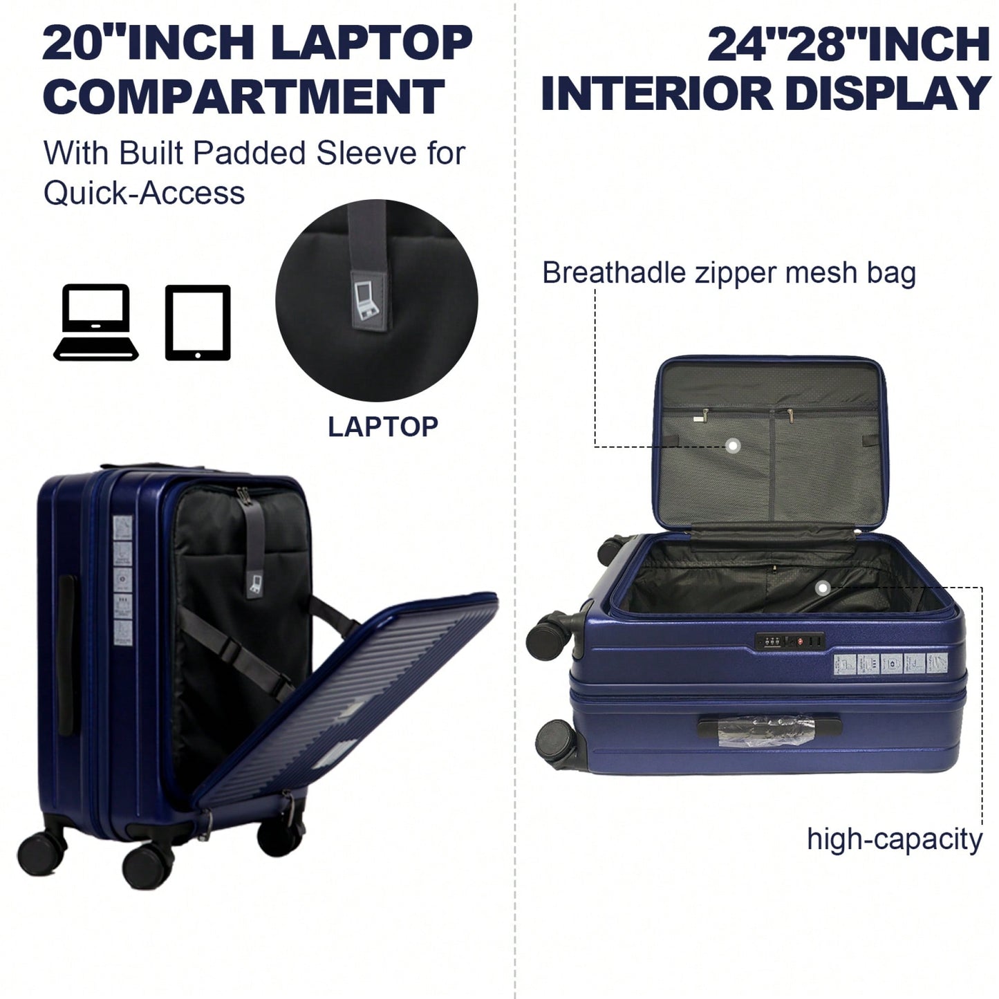 3-Piece Hardshell Luggage Set With Front Opening And TSA Lock