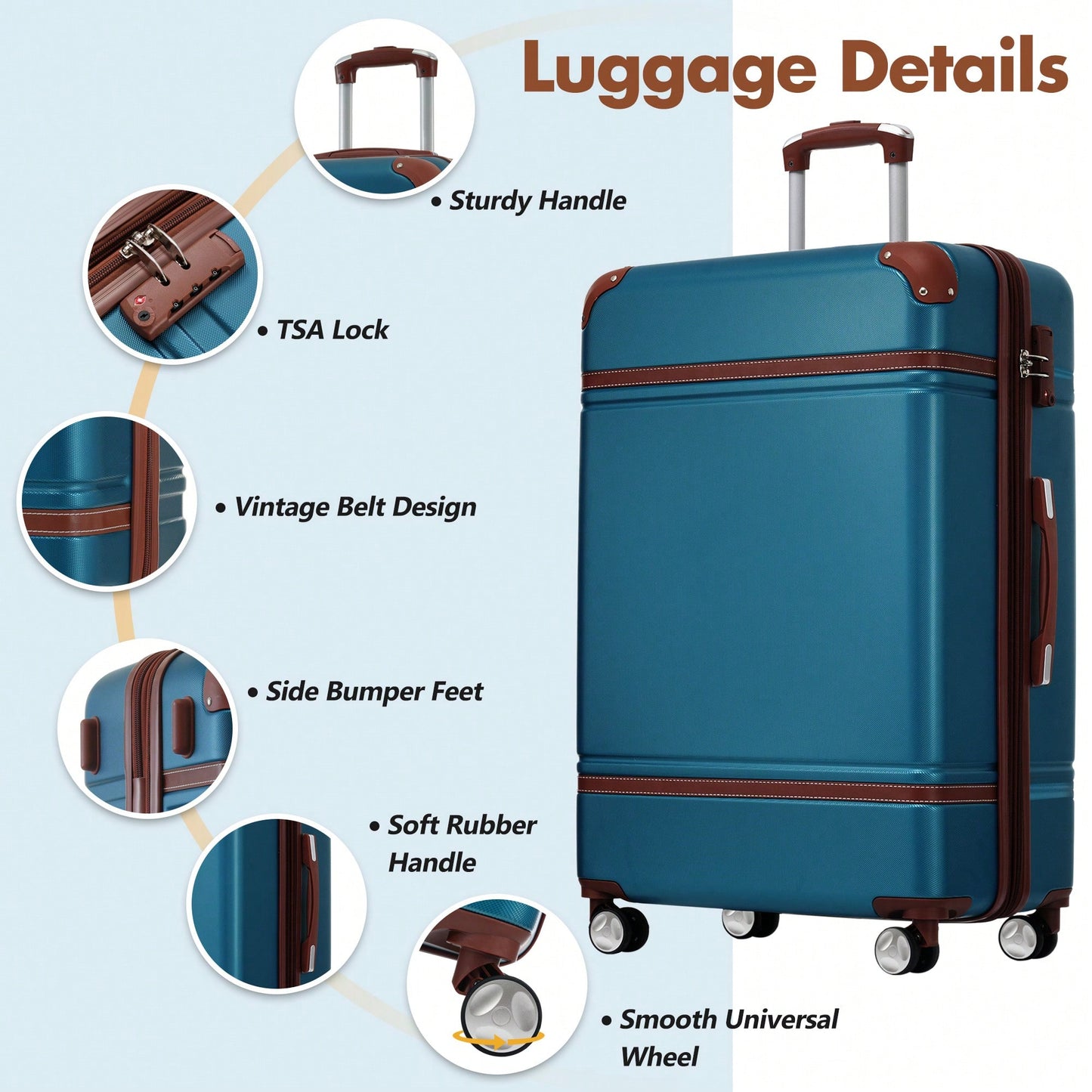 Lightweight Hardshell 24-Inch Spinner Suitcase Set With TSA Lock - Stylish Black Travel Luggage With Dual Wheels And Extra Bags