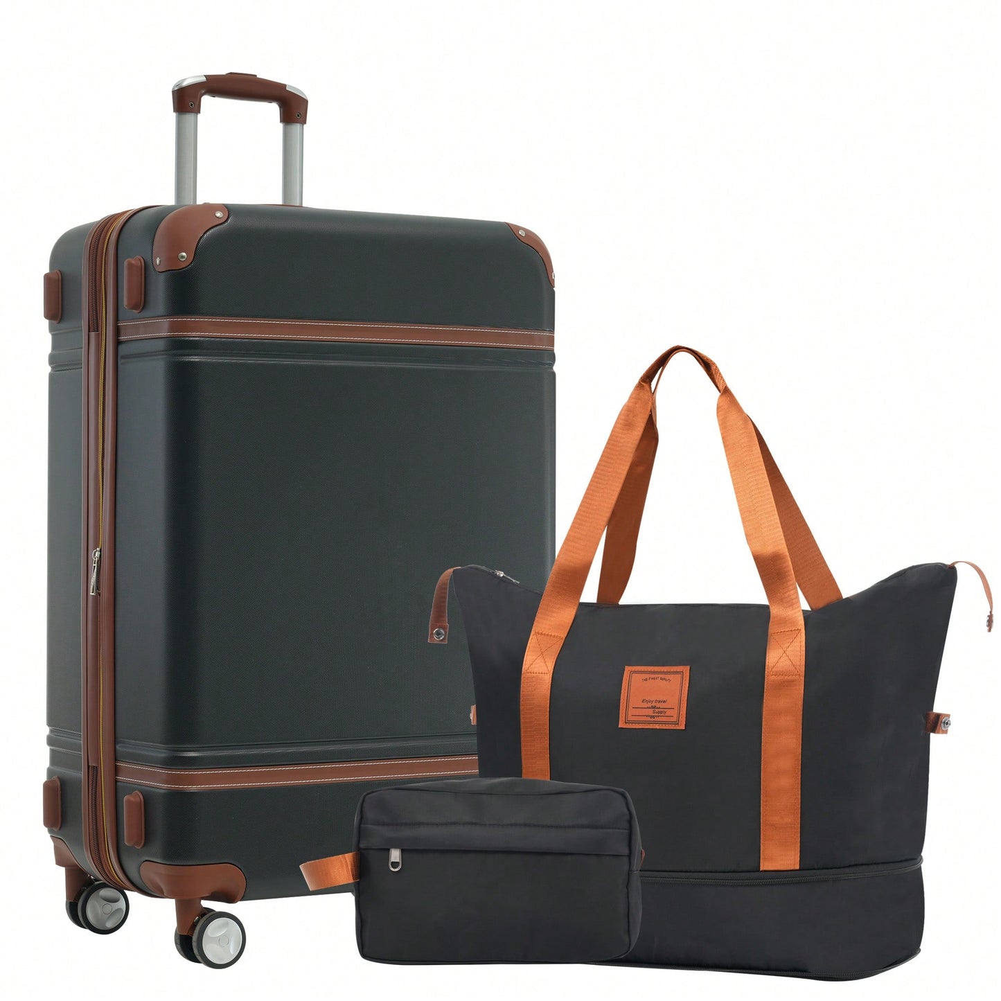 Lightweight Hardshell 24-Inch Spinner Suitcase Set With TSA Lock - Stylish Black Travel Luggage With Dual Wheels And Extra Bags