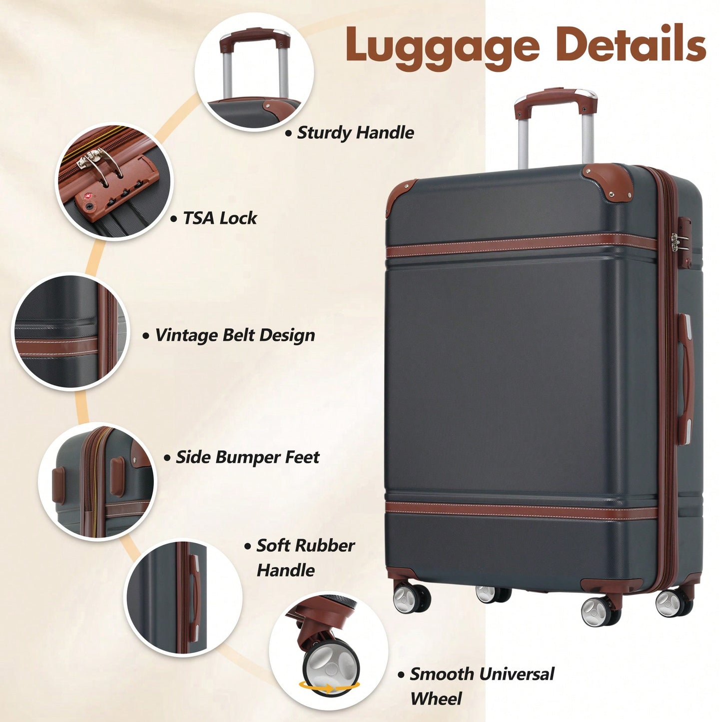 Lightweight Hardshell 24-Inch Spinner Suitcase Set With TSA Lock - Stylish Black Travel Luggage With Dual Wheels And Extra Bags