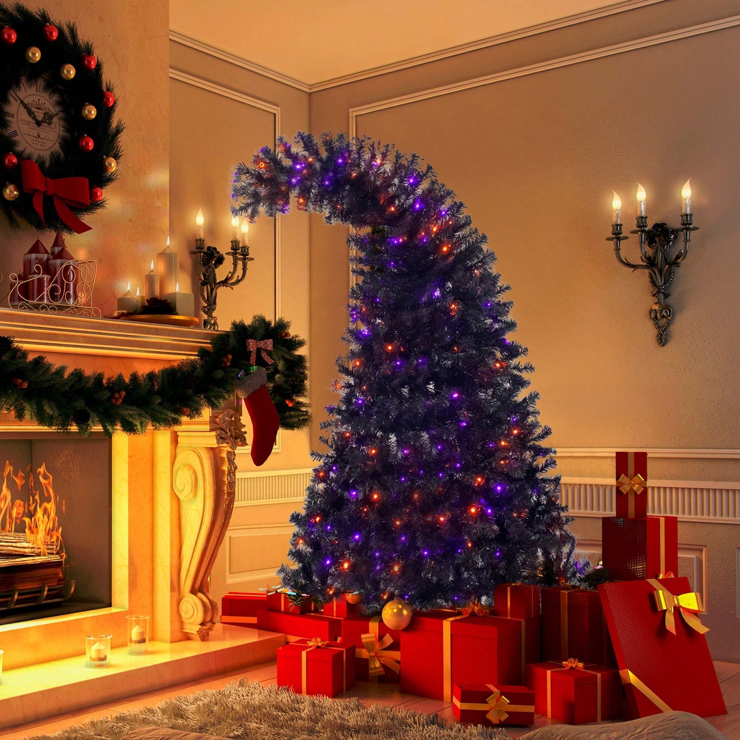 6FT Bendable Style Artificial Christmas Tree With 1,080 Lush Branch Tips & 300 LED Lights - Perfect For Halloween And Holiday Decorations