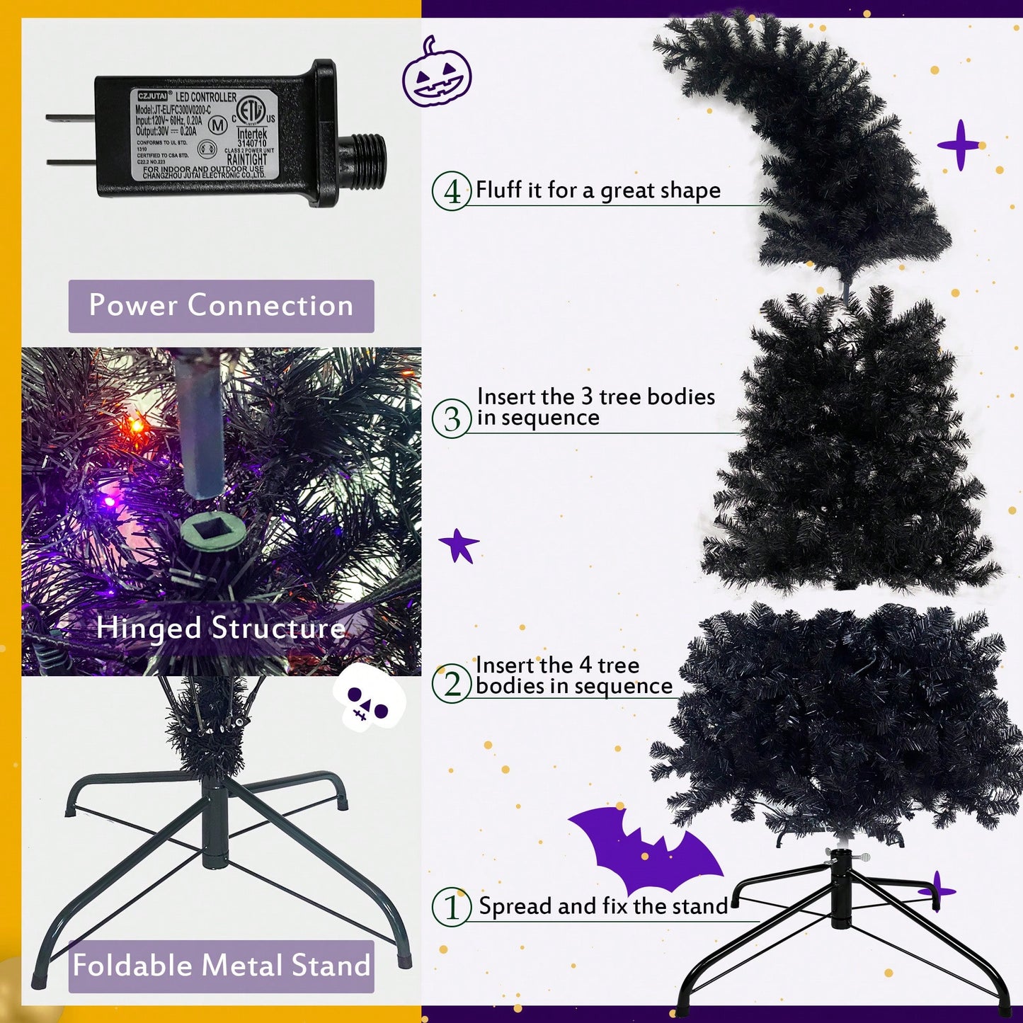 6FT Bendable Style Artificial Christmas Tree With 1,080 Lush Branch Tips & 300 LED Lights - Perfect For Halloween And Holiday Decorations