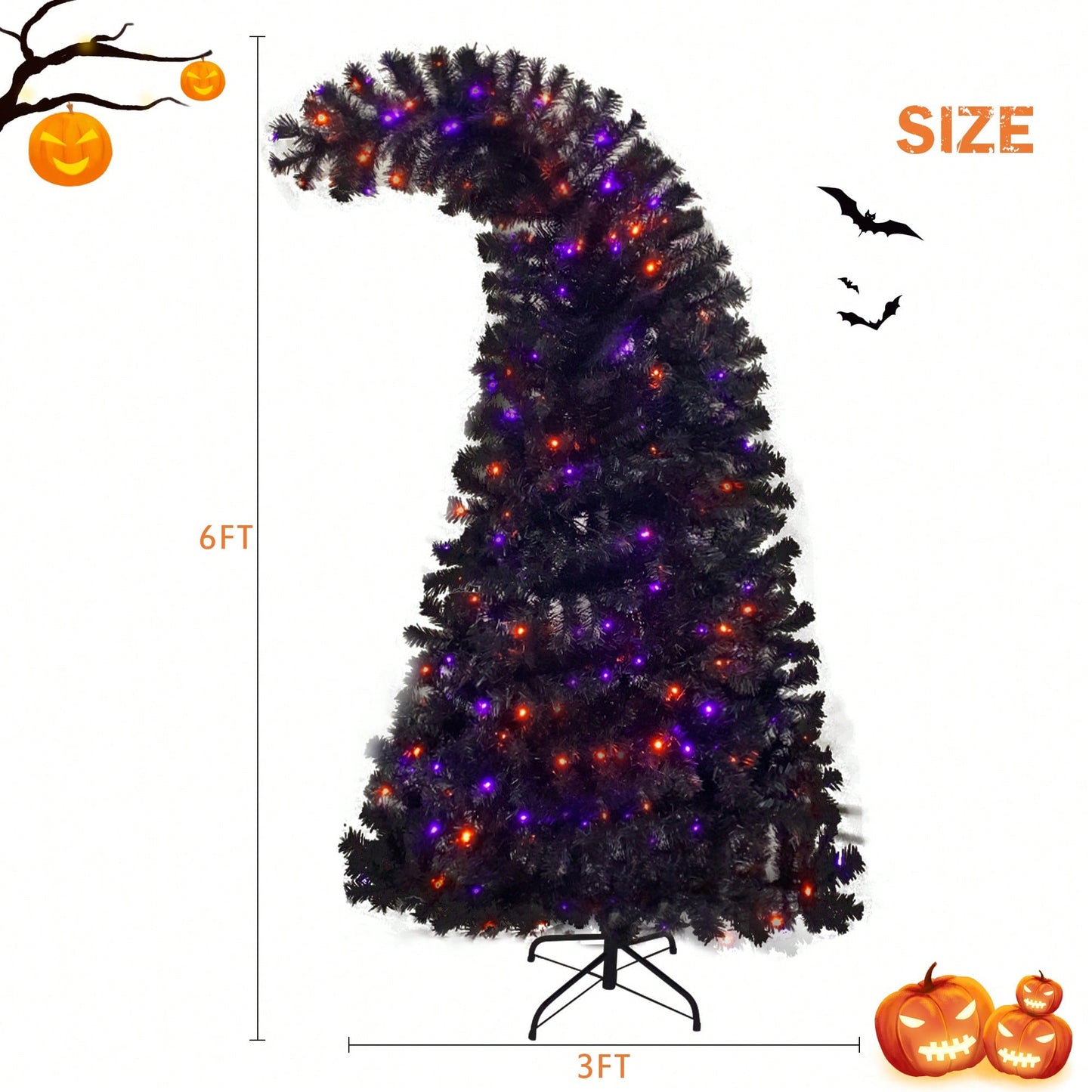 6FT Bendable Style Artificial Christmas Tree With 1,080 Lush Branch Tips & 300 LED Lights - Perfect For Halloween And Holiday Decorations