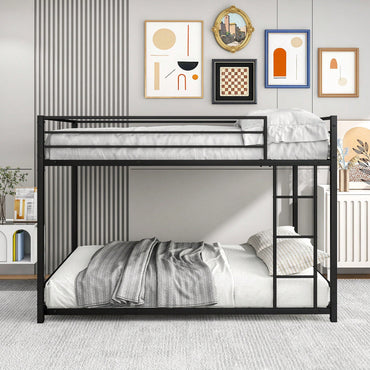 Sturdy Full Over Full Metal Bunk Bed Frame with Guard Rails Heavy Duty Space-Saving Design Easy Assembly Black Finish