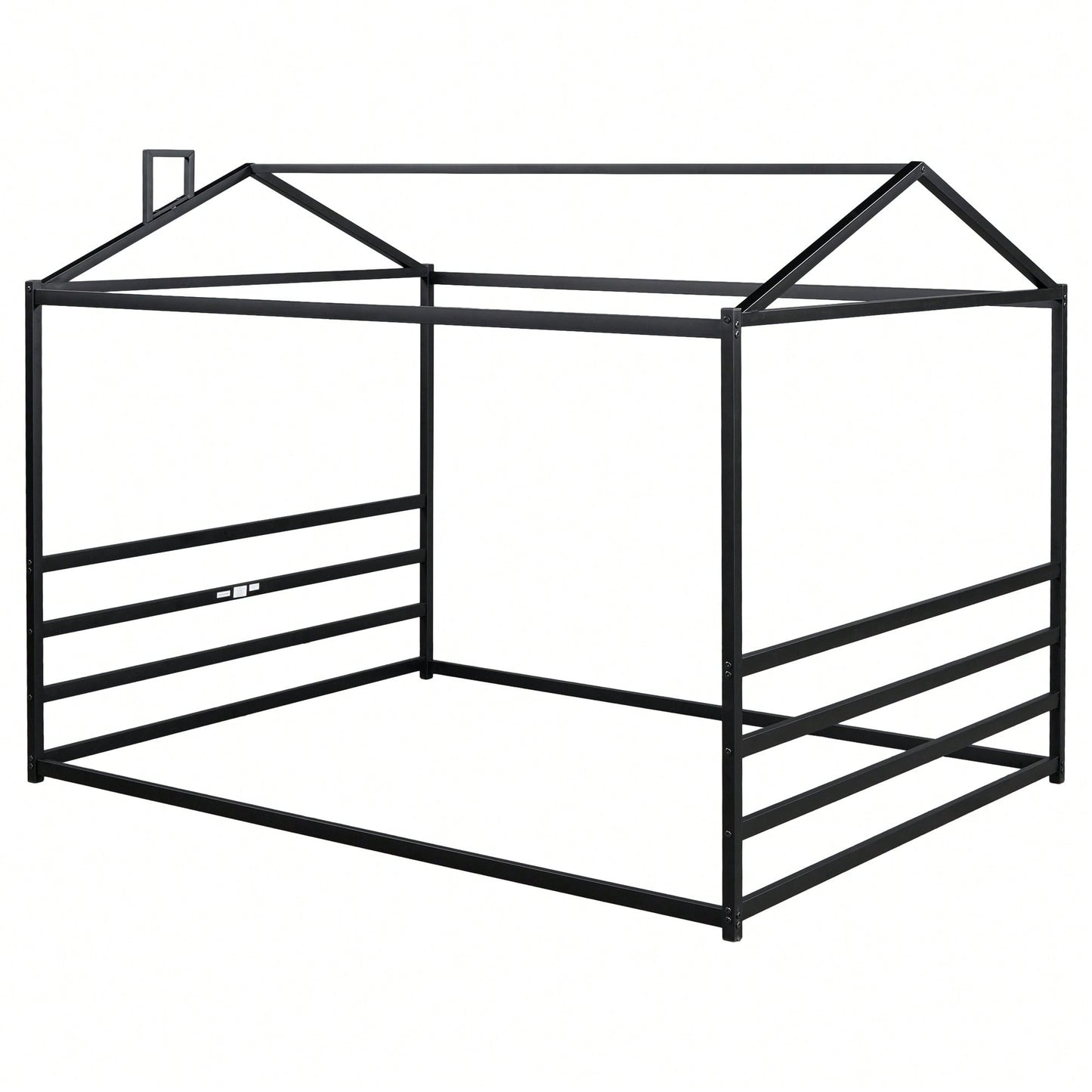 Stylish Black Metal House-Shaped Queen Platform Bed For Unique Bedroom Decor