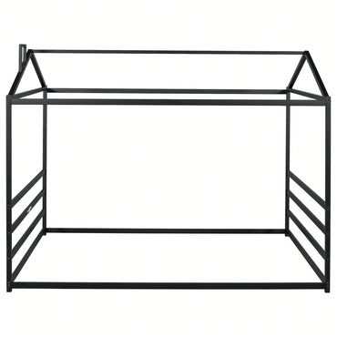 Stylish Black Metal House-Shaped Queen Platform Bed For Unique Bedroom Decor