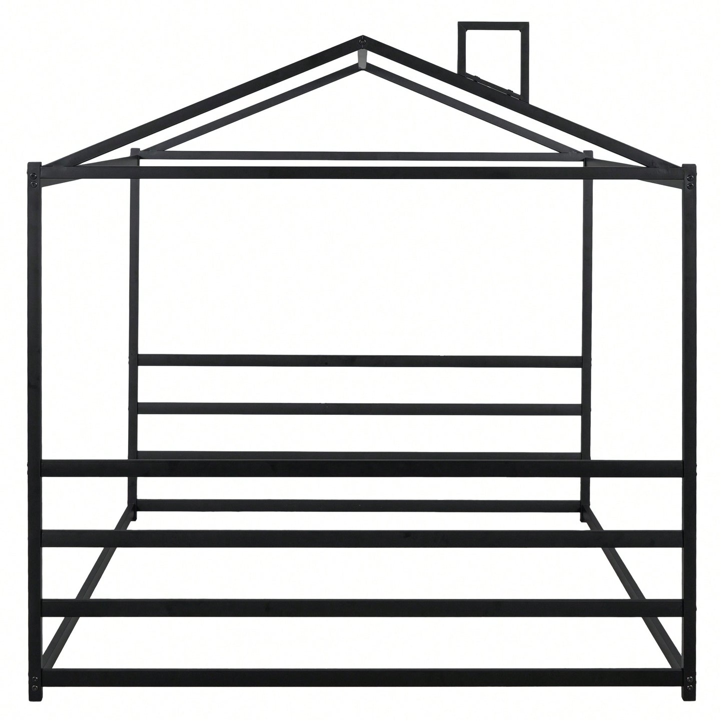 Stylish Black Metal House-Shaped Queen Platform Bed For Unique Bedroom Decor