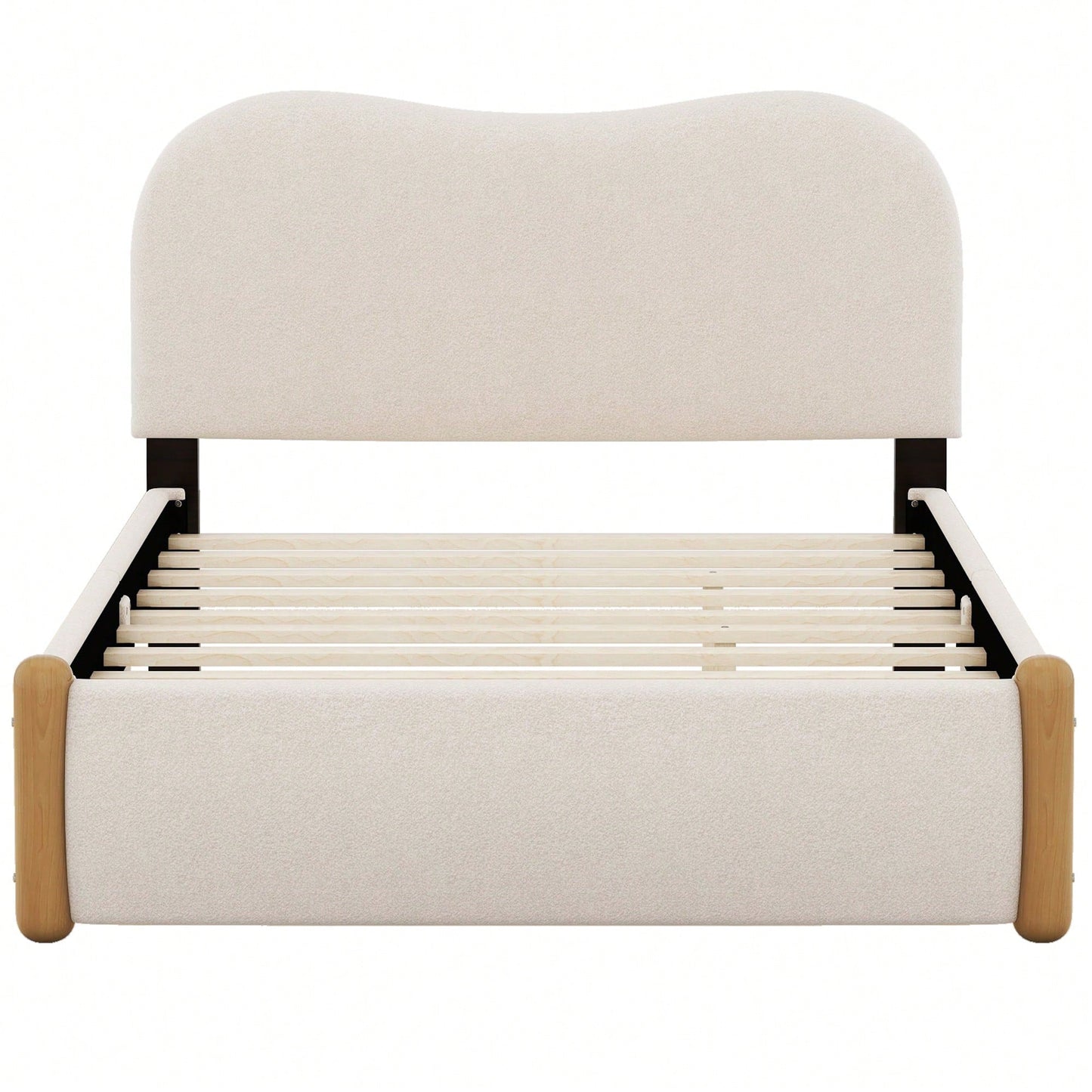 Stylish Full Size Upholstered Platform Bed With Sturdy Wood Legs In Beige Finish