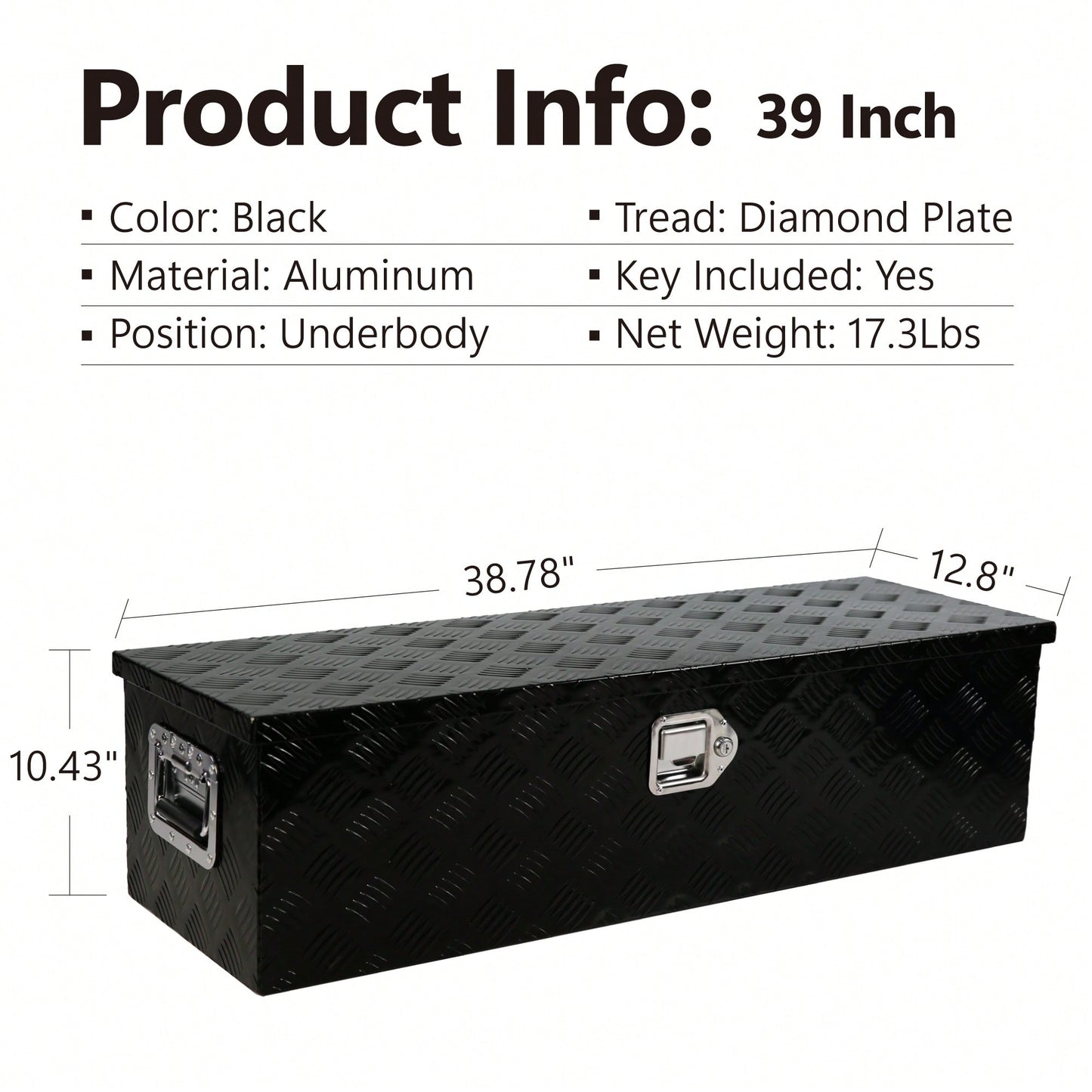 Heavy-Duty 39 Inch Aluminum Truck Tool Box with Gas Strut Locking System for Trailers and Pickups