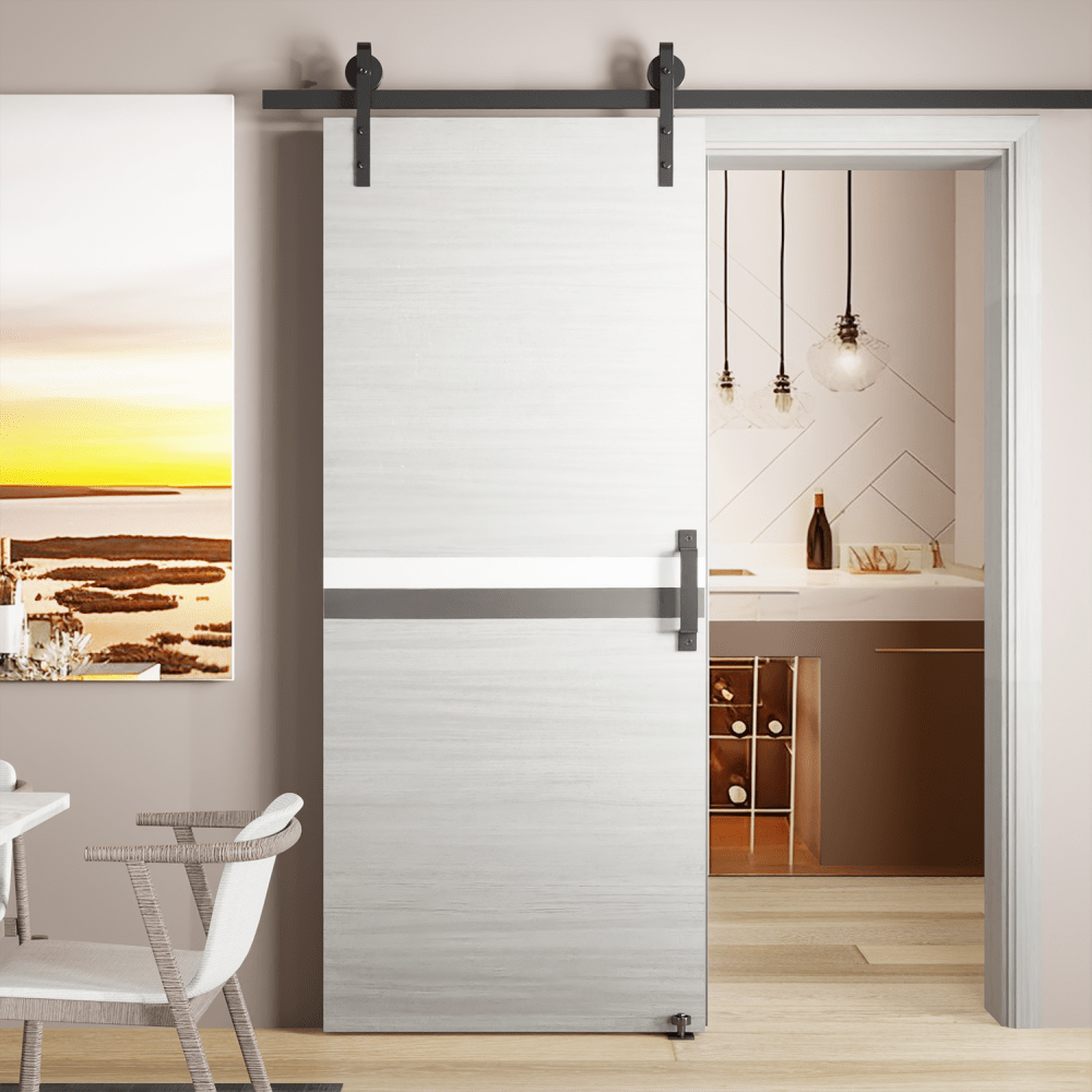 Heavy Duty 6.6FT Sliding Barn Door Hardware Kit for 24-36 Inch Doors with Adjustable Floor Guide and Smooth Operation