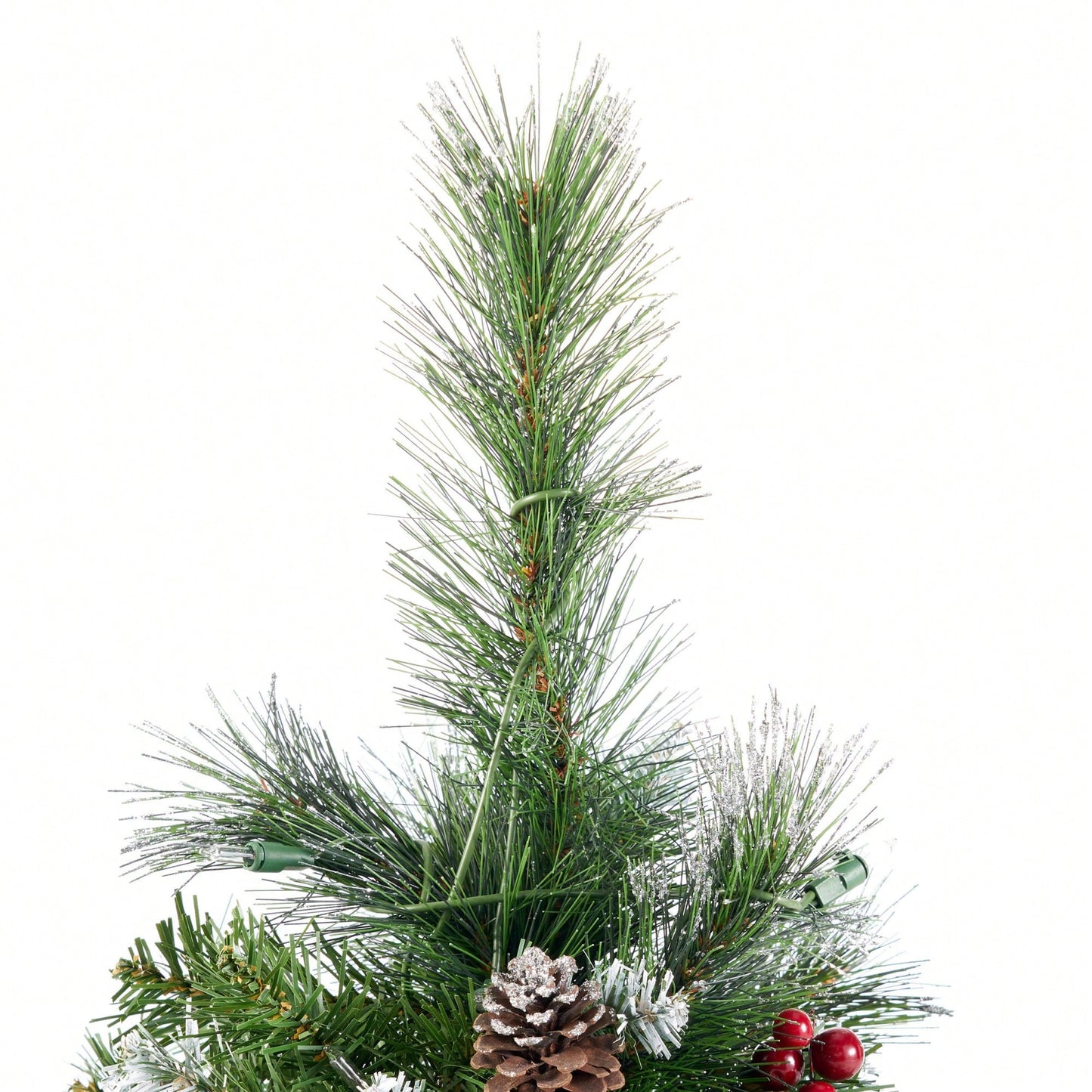 4.5' Glittering Mixed Bristle Hinged Christmas Tree With Red Berries, Pine Cones, And 200 Clear Lights - 407 Tips For Festive Elegance