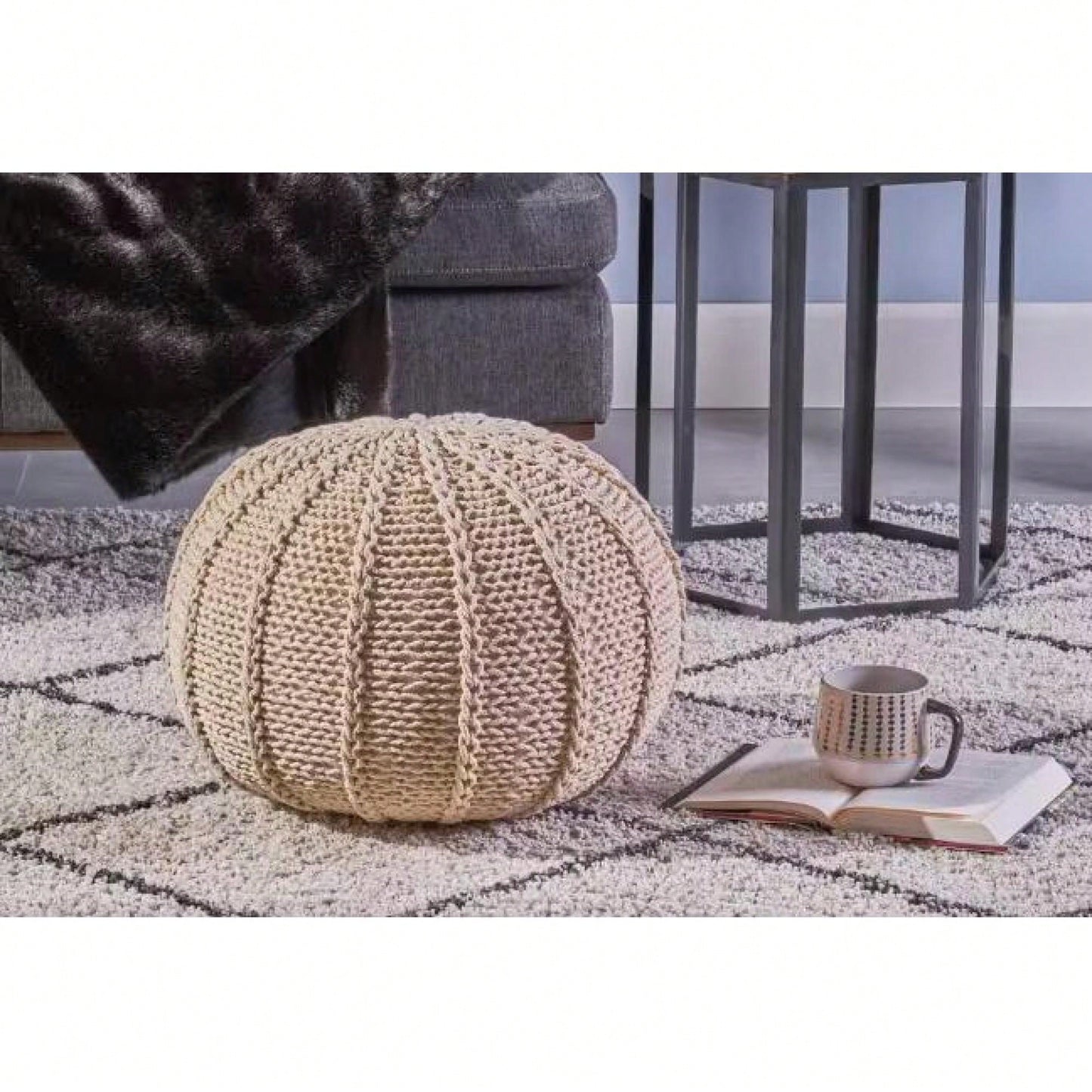 Cozy Handcrafted Knitted Pouf For Stylish Home Decor And Comfortable Seating