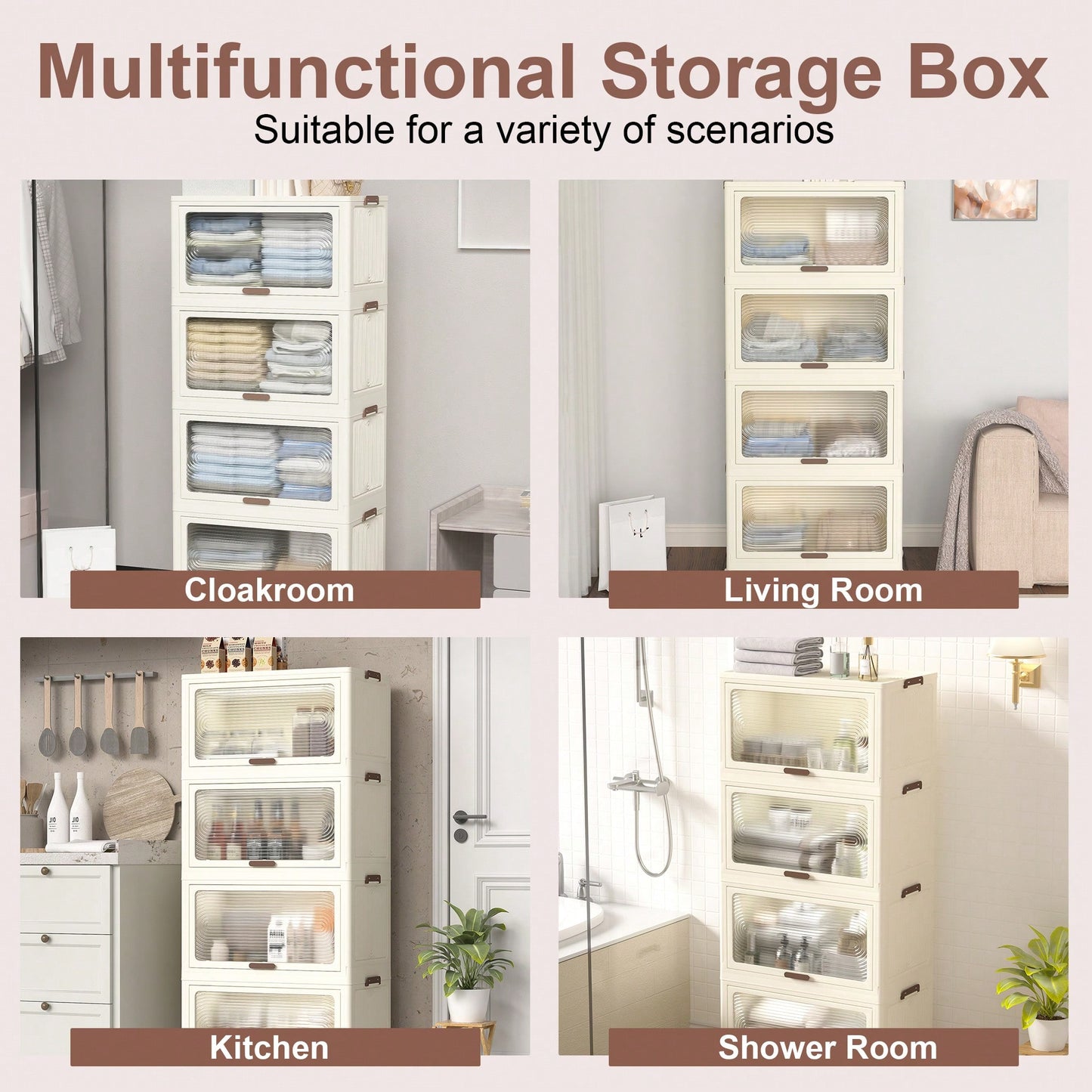 4-Tier Stackable Storage Bins with Lids on Wheels 230QT Collapsible Organizers for Home Office and Dorm Use