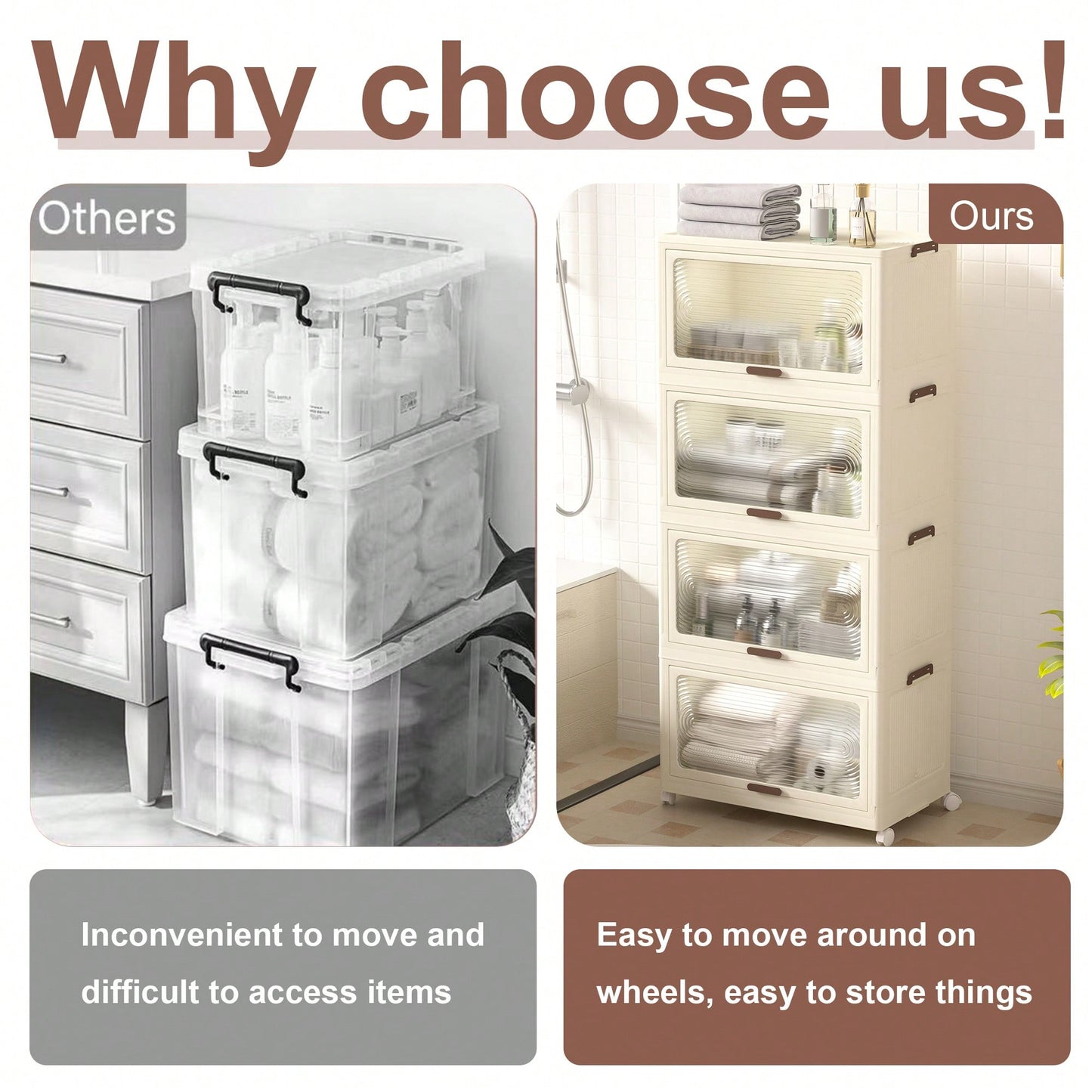 4-Tier Stackable Storage Bins with Lids on Wheels 230QT Collapsible Organizers for Home Office and Dorm Use