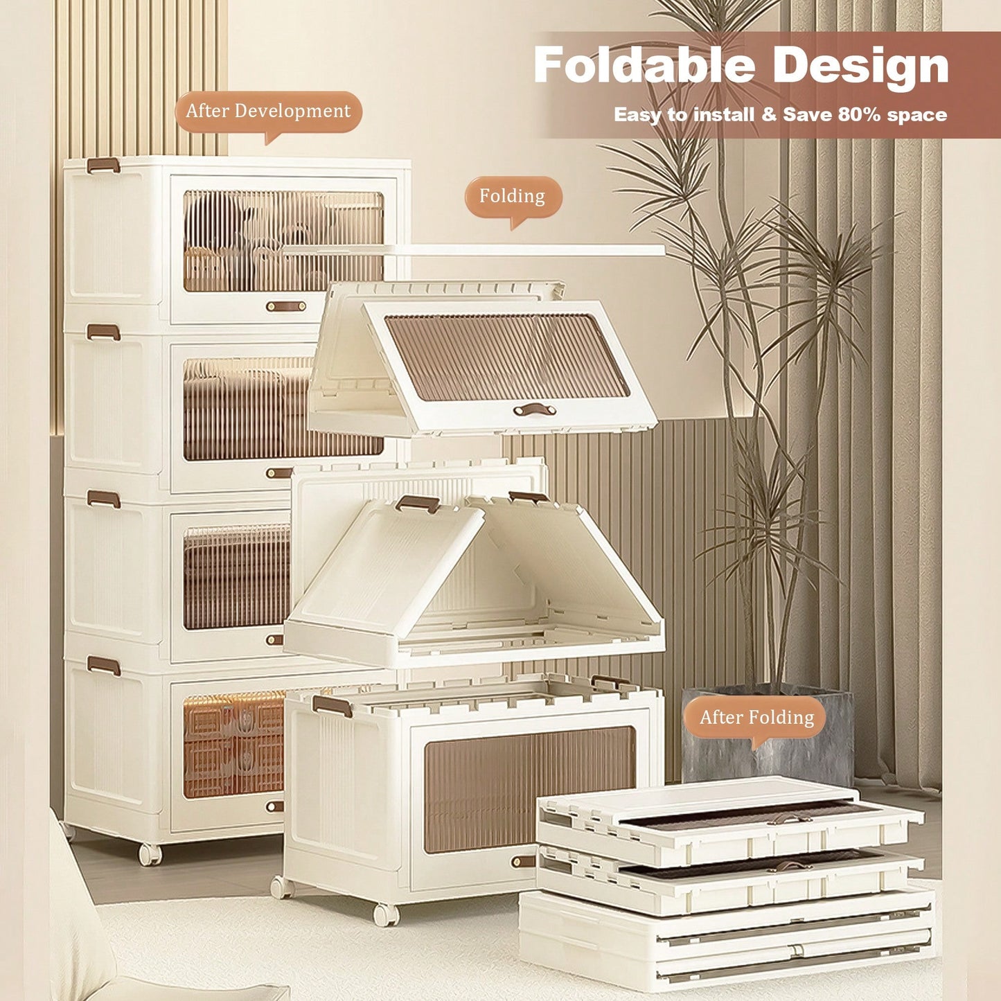 4-Tier Stackable Storage Bins with Lids on Wheels 230QT Collapsible Organizers for Home Office and Dorm Use