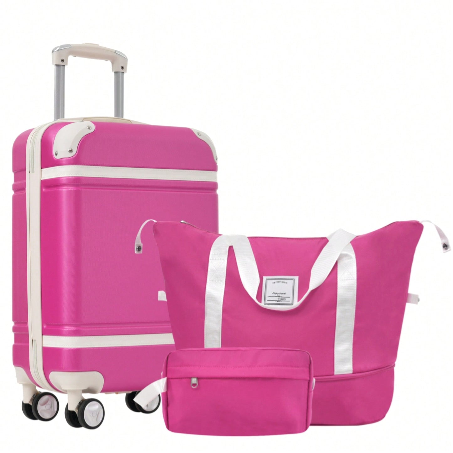 Stylish 20-Inch Hardshell Carry-On Luggage Set With Double Spinner Wheels And TSA Lock - Vintage White Travel Bag