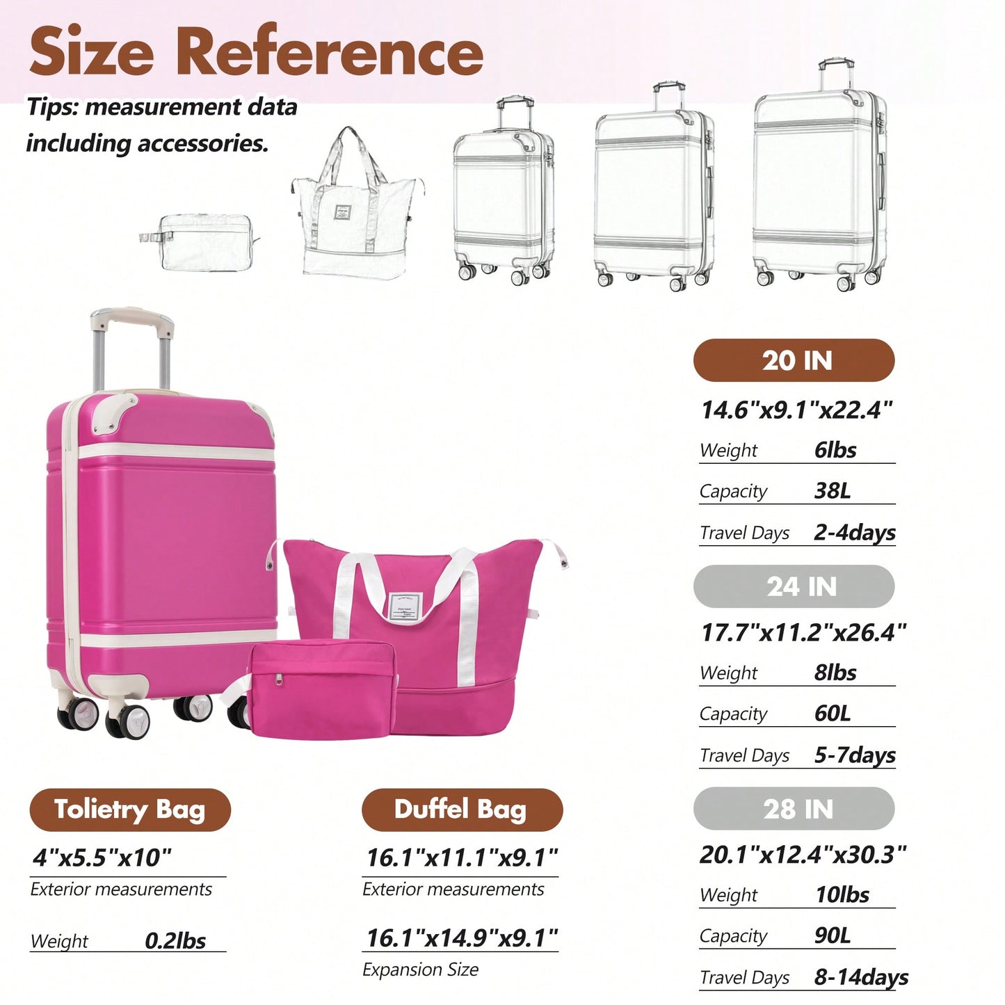 Stylish 20-Inch Hardshell Carry-On Luggage Set With Double Spinner Wheels And TSA Lock - Vintage White Travel Bag