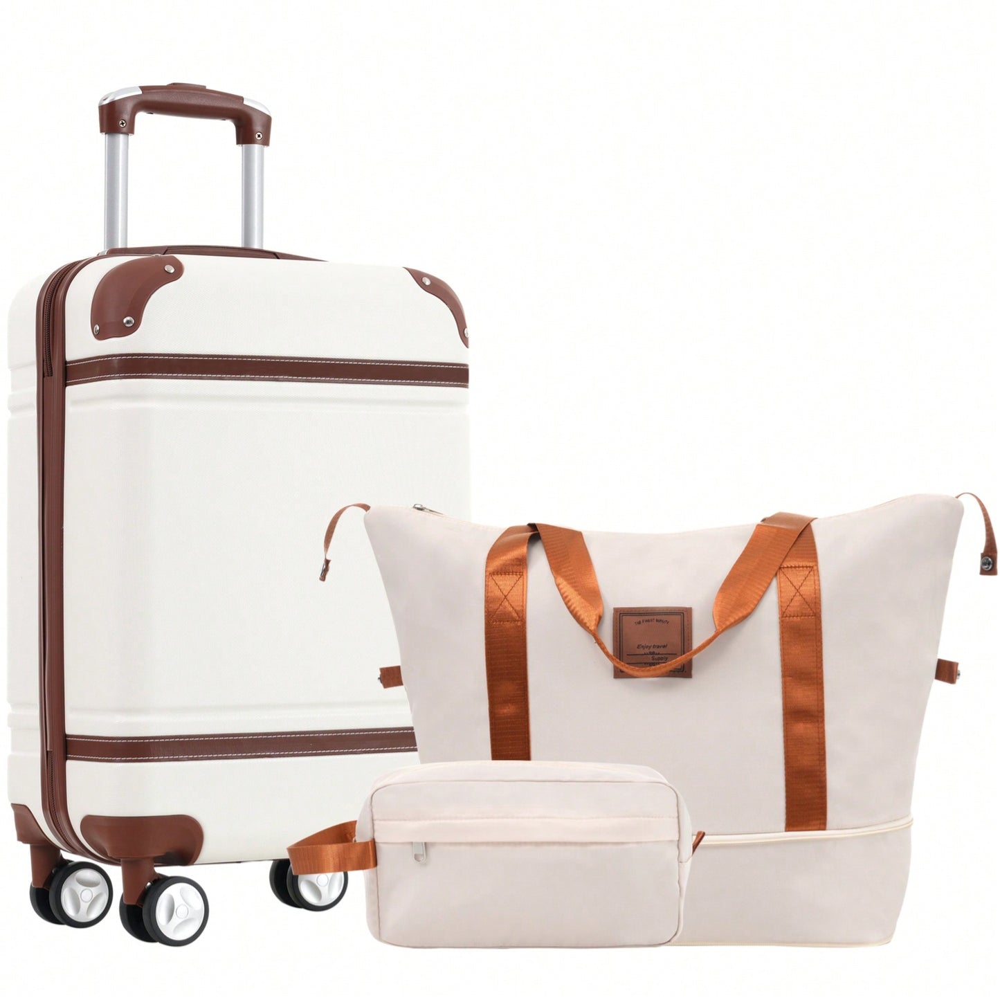 Stylish 20-Inch Hardshell Carry-On Luggage Set With Double Spinner Wheels And TSA Lock - Vintage White Travel Bag