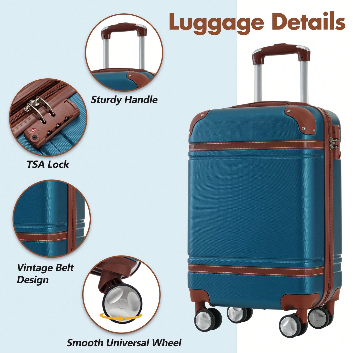 Stylish 20-Inch Hardshell Carry-On Luggage Set With Double Spinner Wheels And TSA Lock - Vintage White Travel Bag