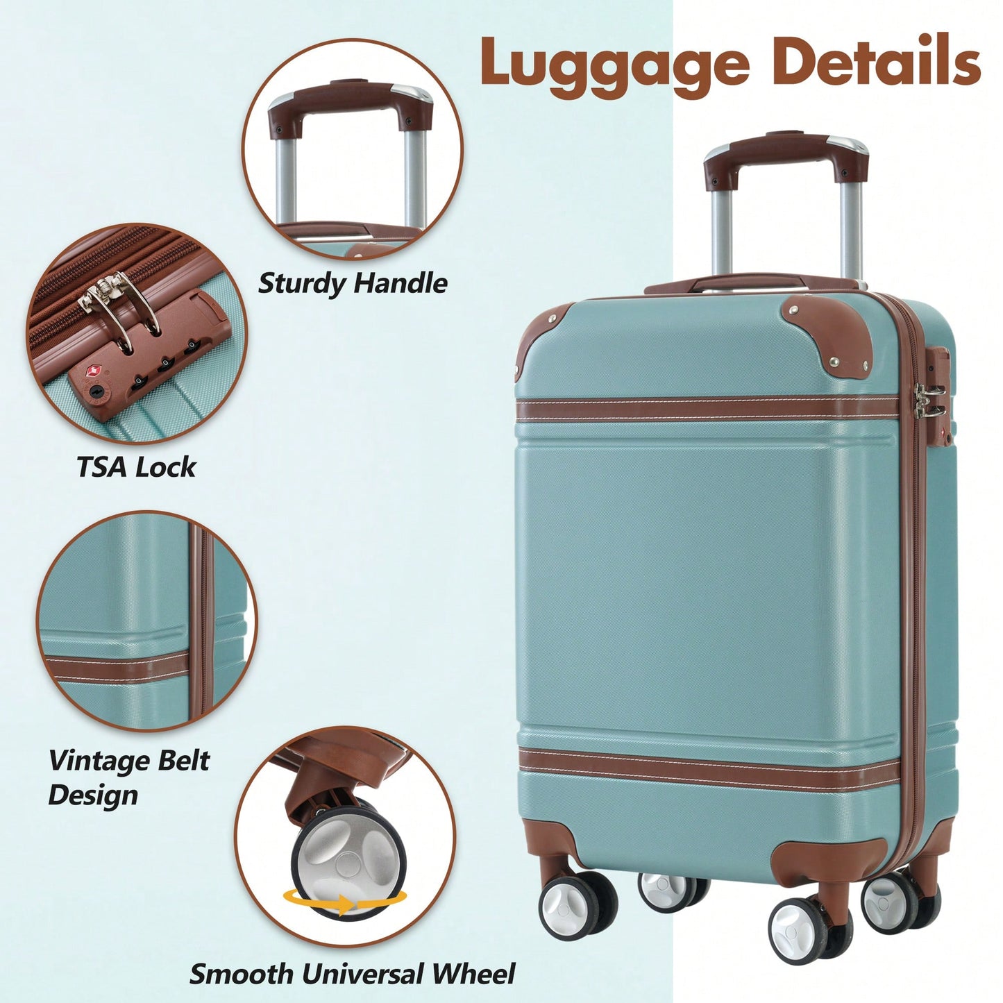 Stylish 20-Inch Hardshell Carry-On Luggage Set With Double Spinner Wheels And TSA Lock - Vintage White Travel Bag