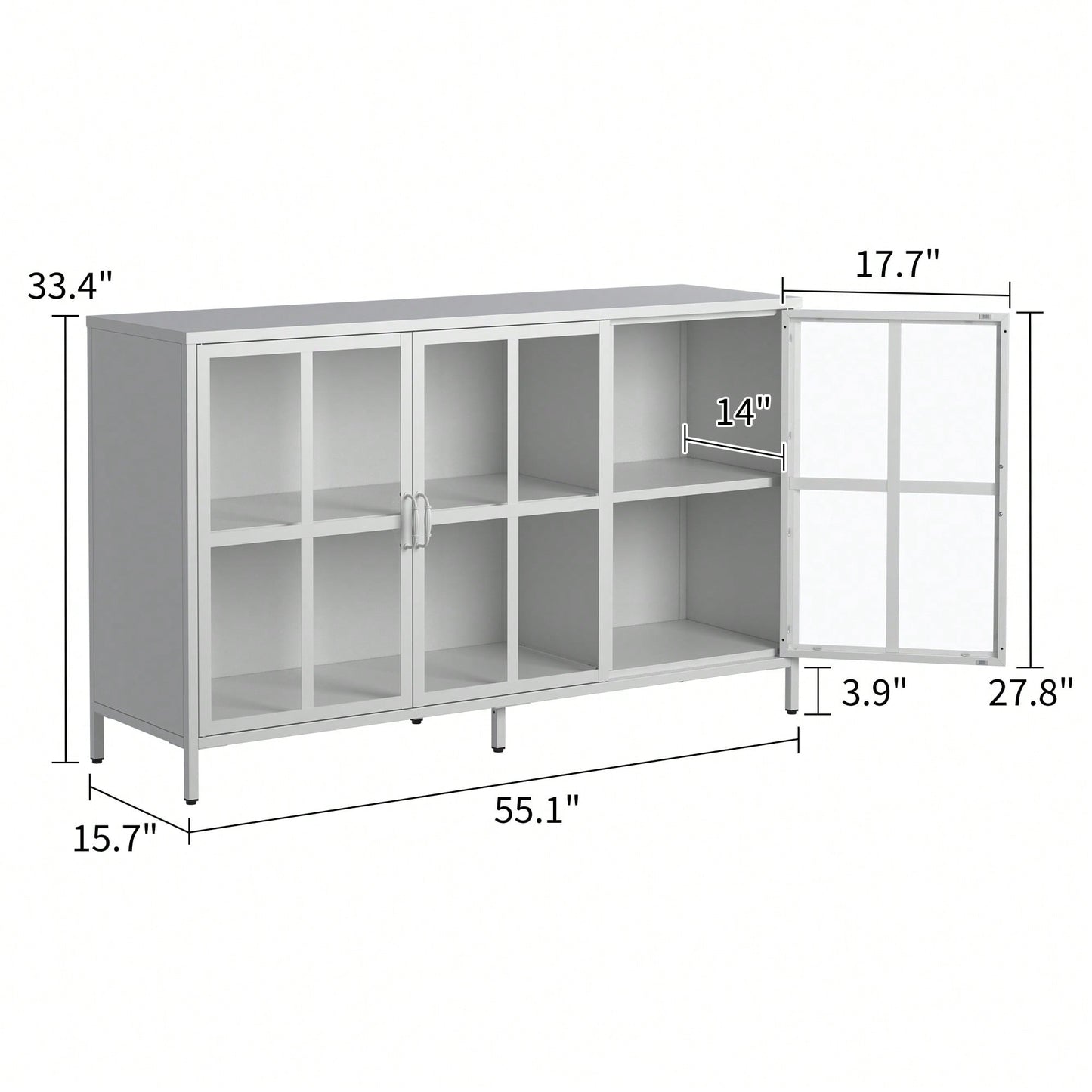 Sturdy Metal Modern Sideboard Buffet Cabinet With Adjustable Feet, Glass Doors, And Ample Storage Space