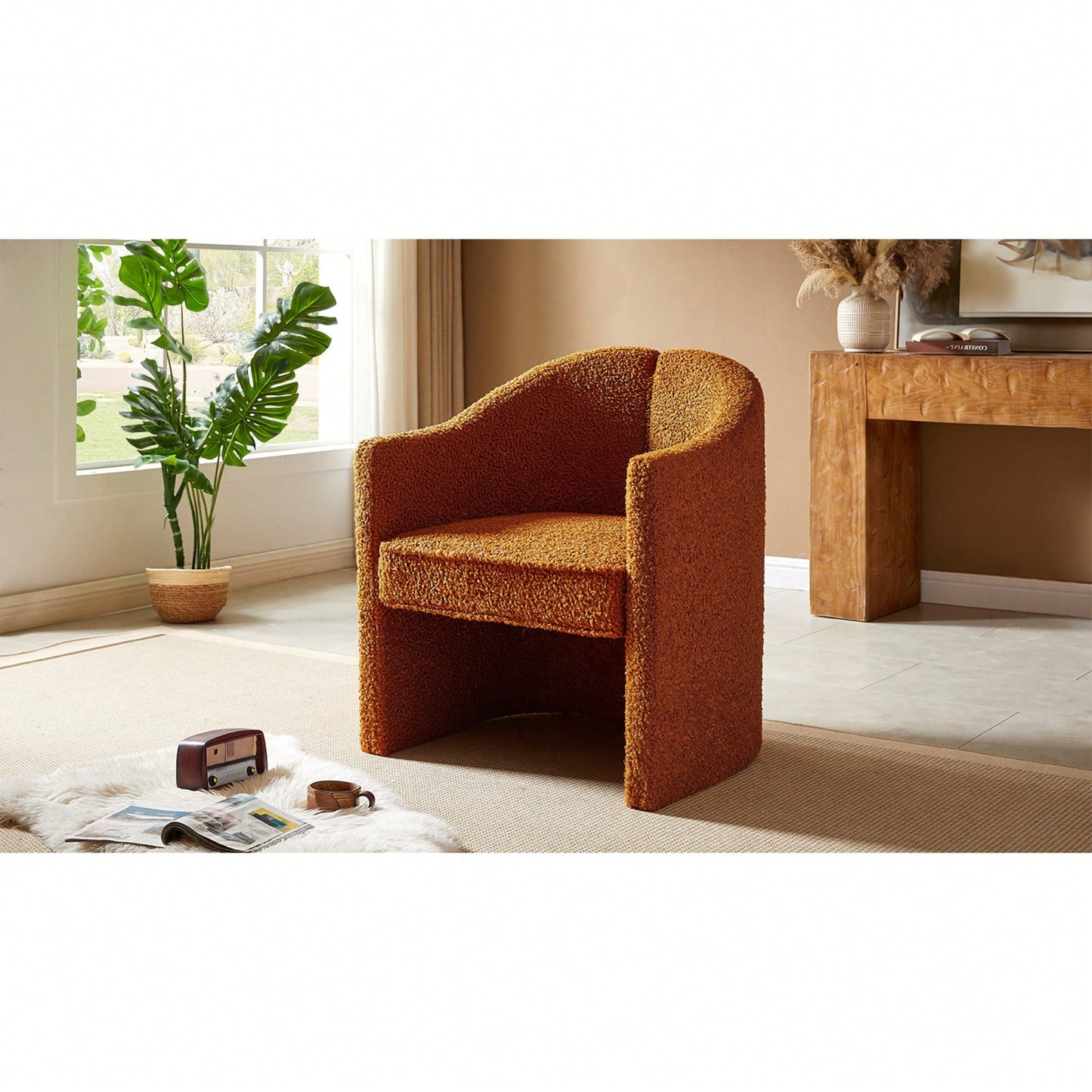 Stylish Curved Accent Chair With Comforting Embrace - Versatile Decorative Seating For Living Room, Bedroom, And Study