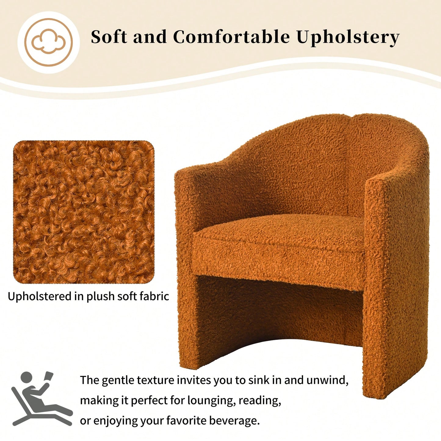 Stylish Curved Accent Chair With Comforting Embrace - Versatile Decorative Seating For Living Room, Bedroom, And Study