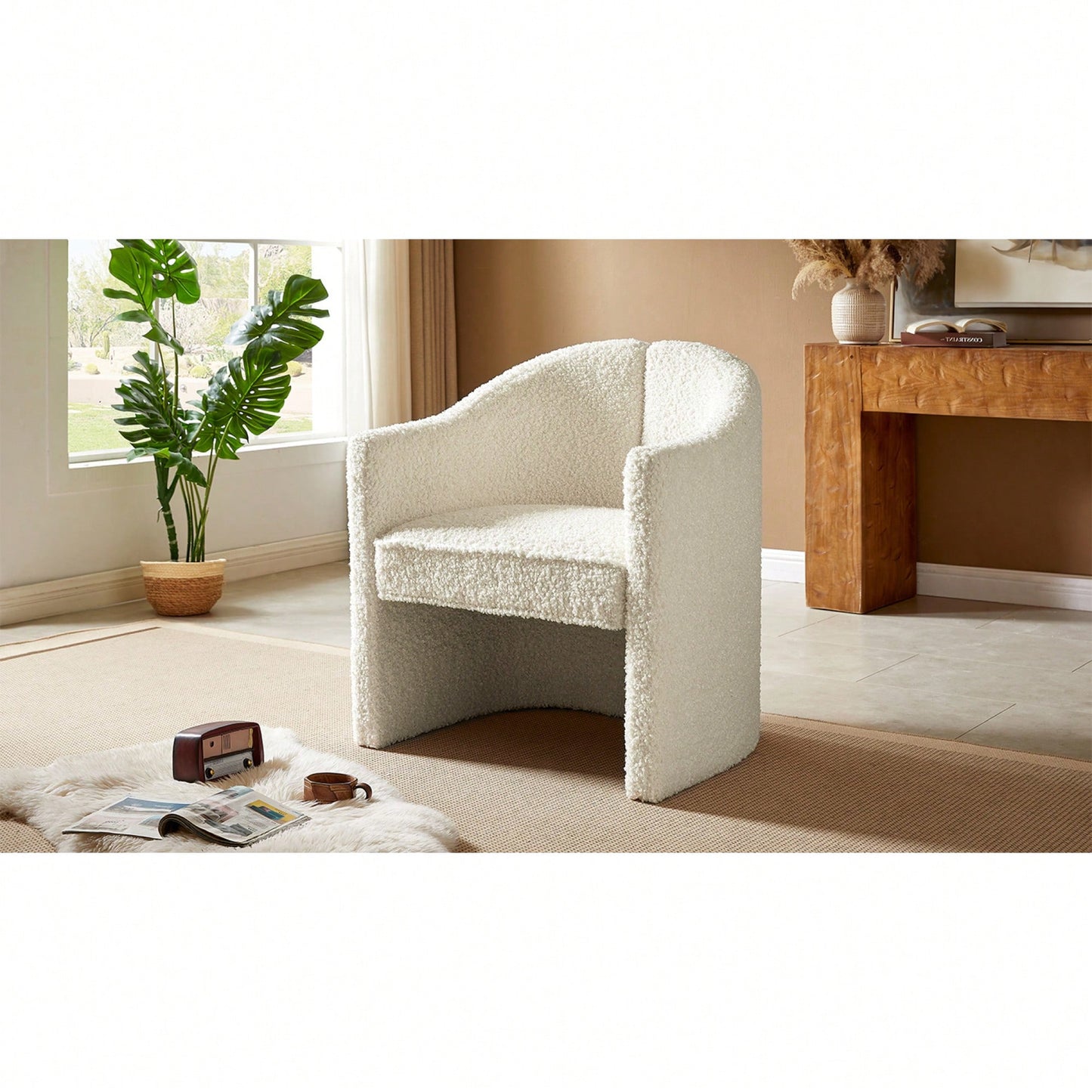 Stylish Curved Accent Chair With Comforting Embrace - Versatile Decorative Seating For Living Room, Bedroom, And Study