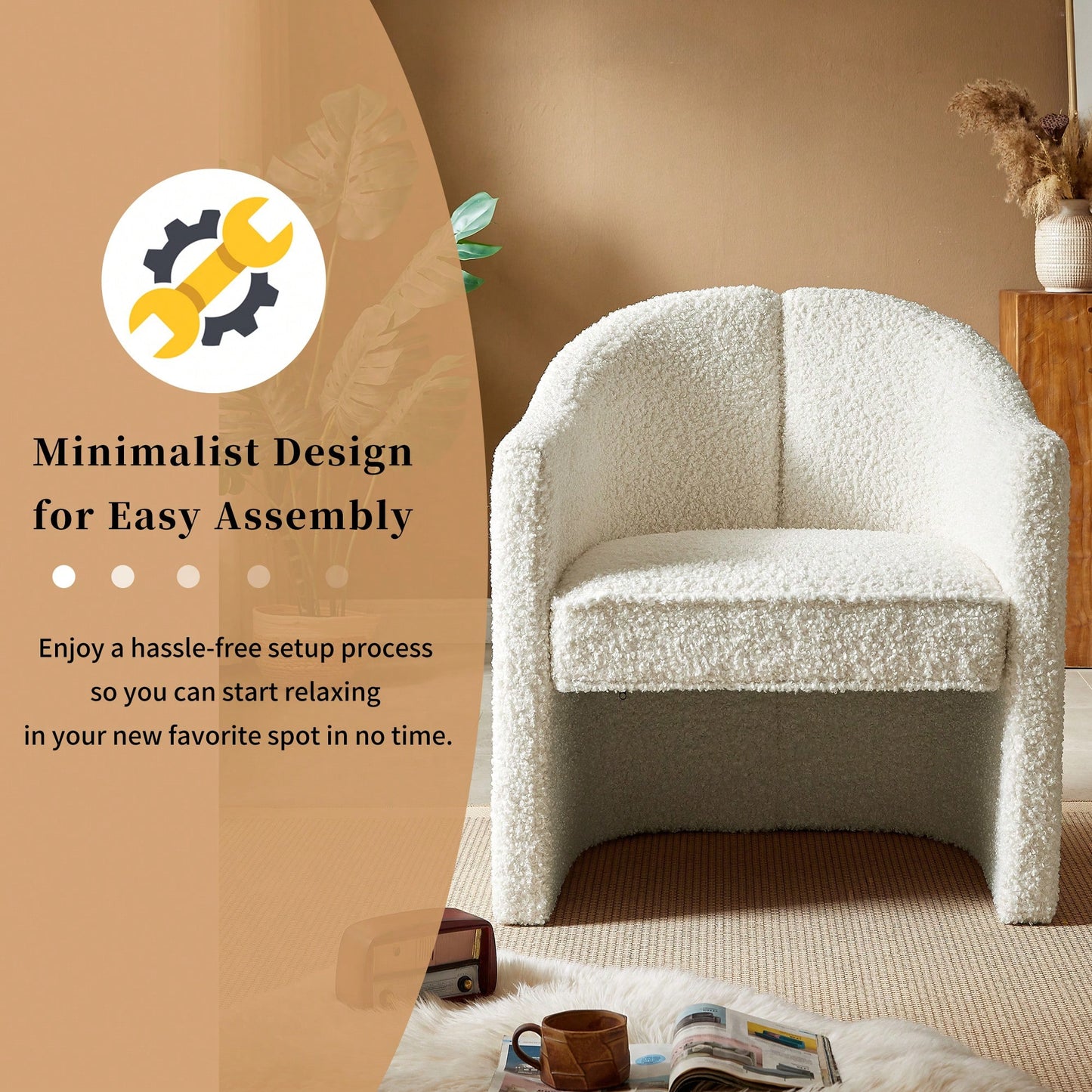 Stylish Curved Accent Chair With Comforting Embrace - Versatile Decorative Seating For Living Room, Bedroom, And Study