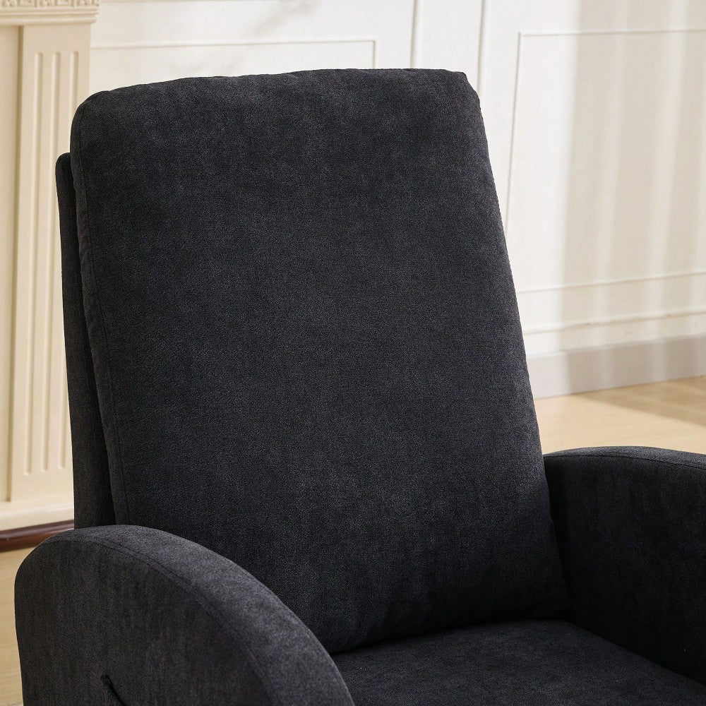 Cozy 27.2 Inch Rocking Glider Chair with High Back and Side Pocket for Nursery Bedroom Stylish Accent Armchair with Rubber Wood Legs Black