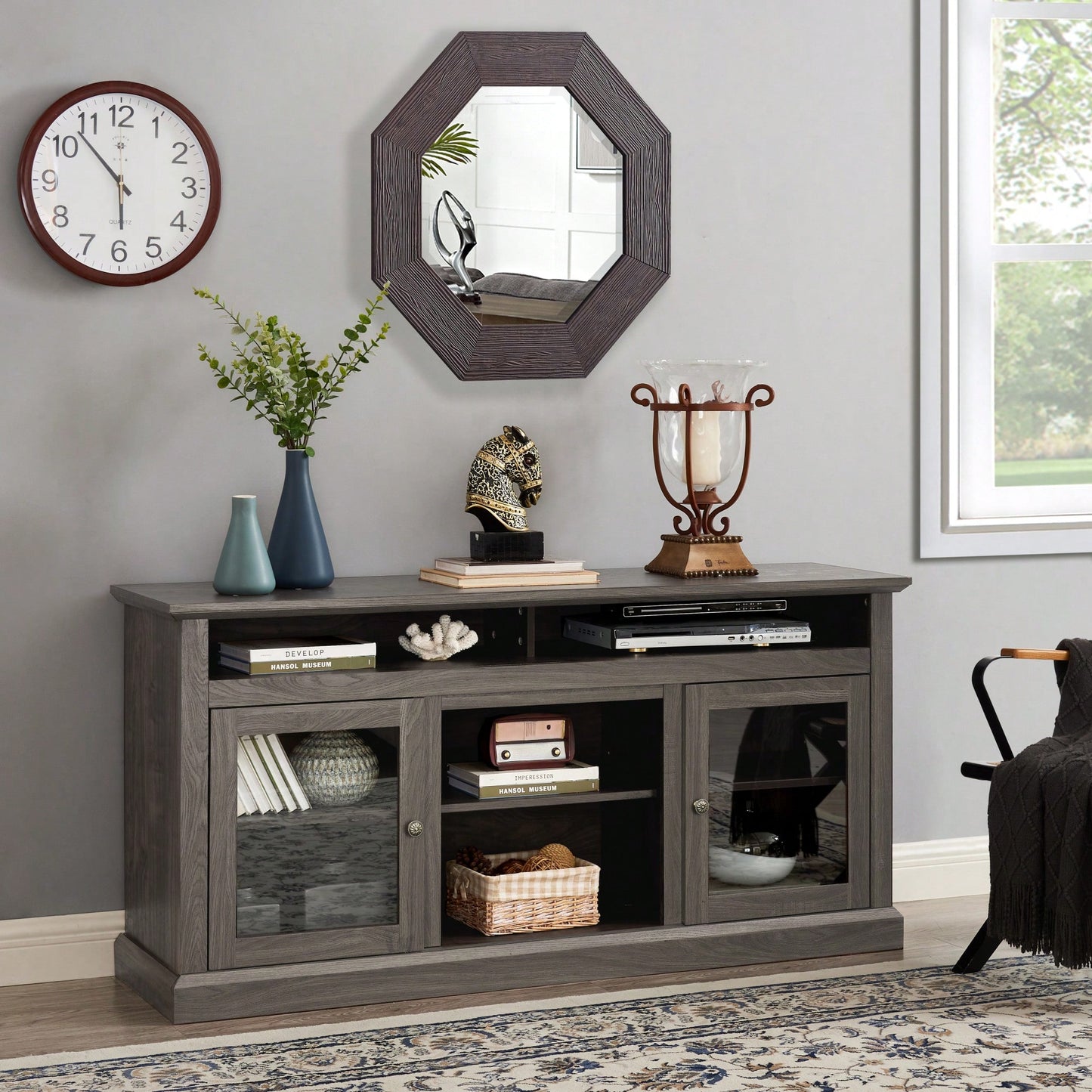 Sleek Modern TV Stand For Up To 65" TVs With Versatile Open And Closed Storage, Dark Walnut/Black Finish, 60"W X 15.75"D X 29"H