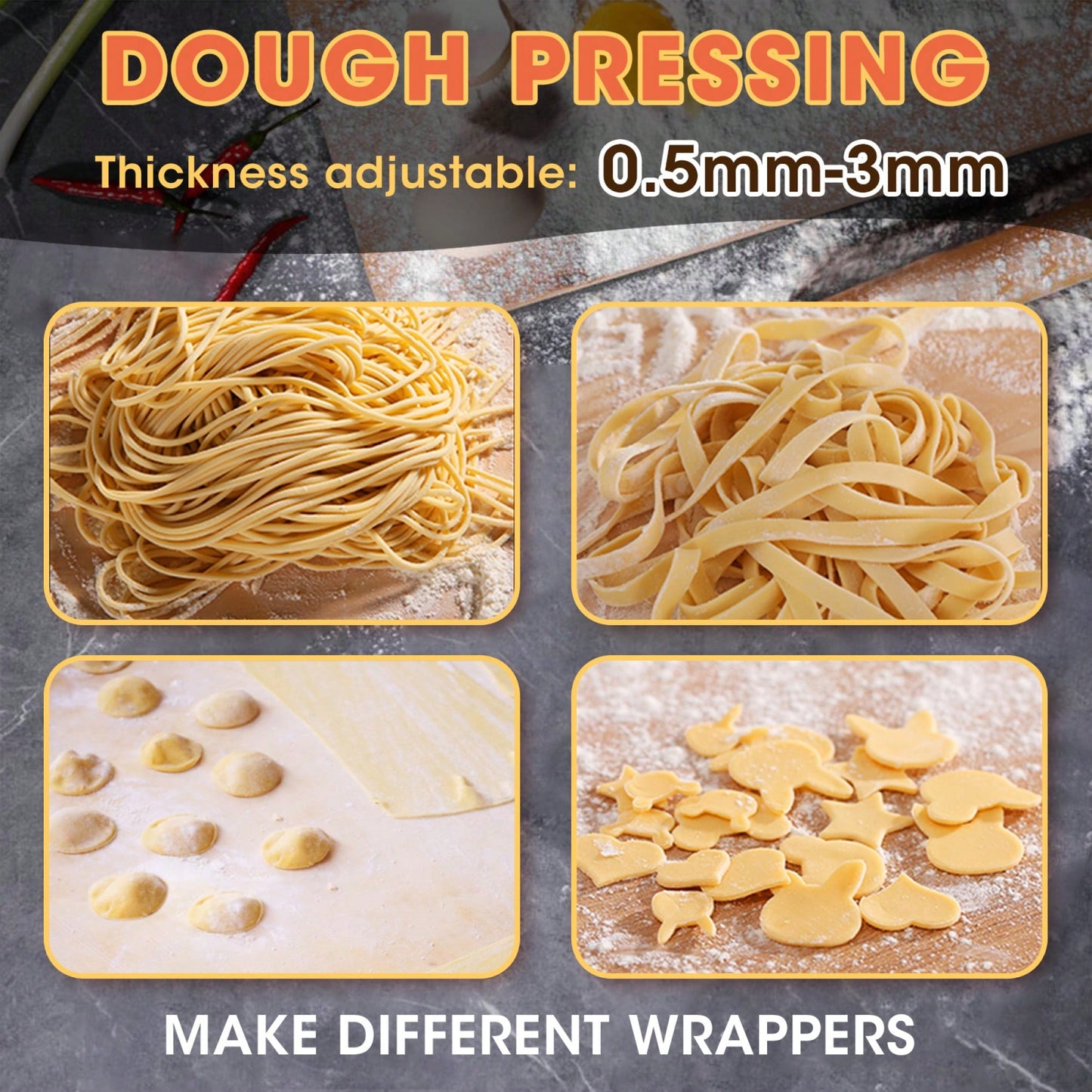 Adjustable Electric Pasta Maker - Stainless Steel Noodle Machine With 2 Blades For Round & Flat Noodles - 110V, 135W Dough Roller Cutter