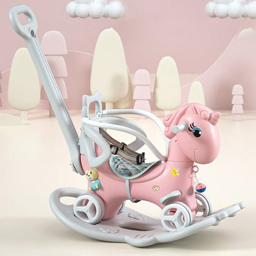 Pink Unicorn Rocking Horse For Toddlers - Balance Bike Ride-On With Push Handle, Backrest, And Balance Board For Boys And Girls